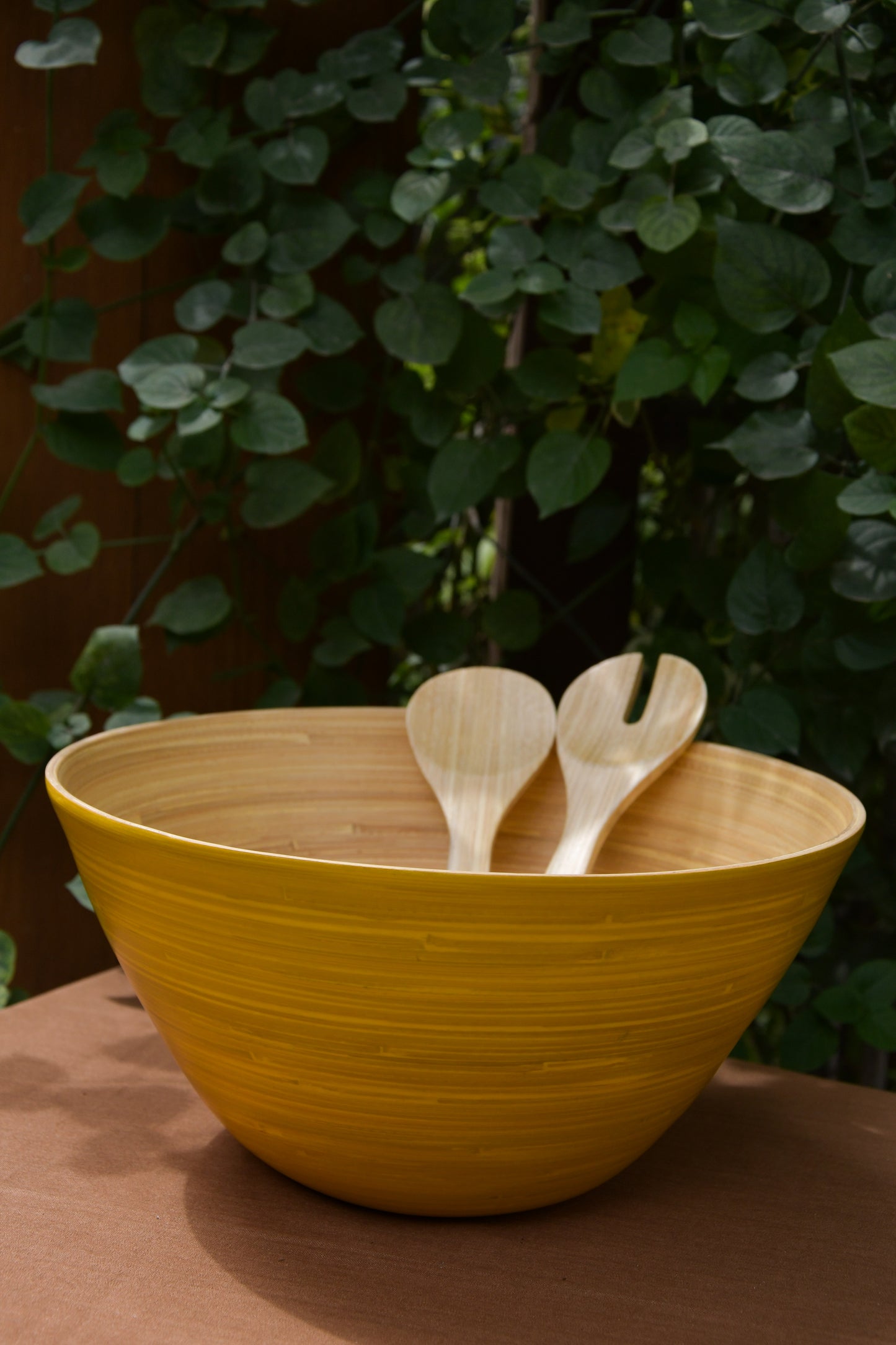 Bamboo Tall Bowl in Yellow with Yellow Salad Server Set