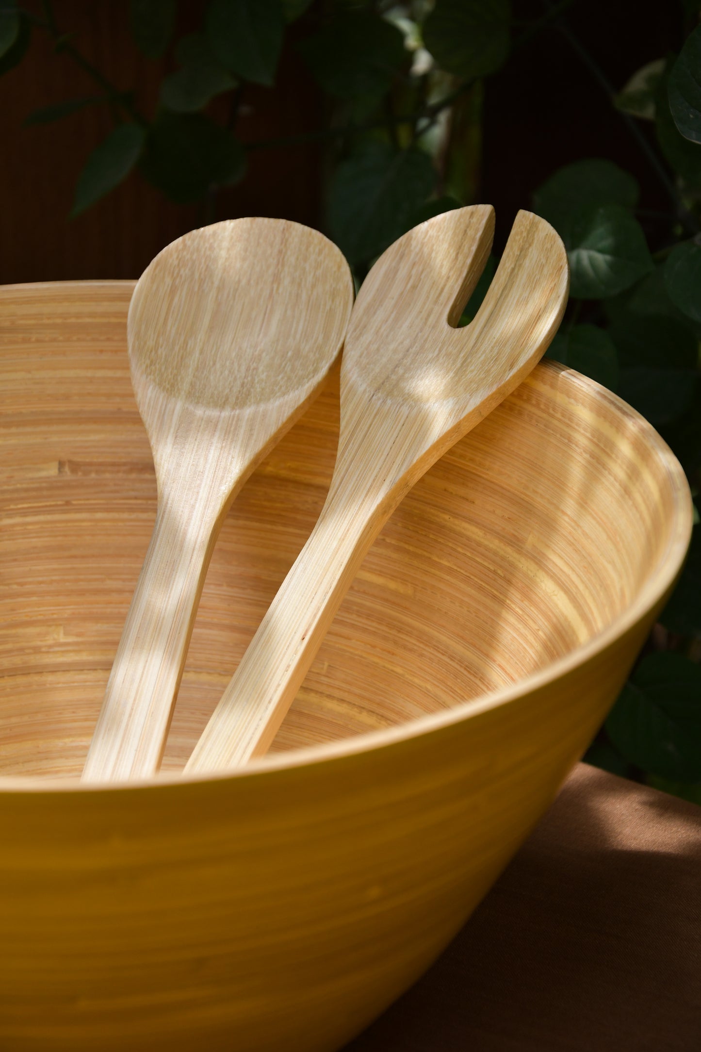 Bamboo Tall Bowl in Yellow with Yellow Salad Server Set
