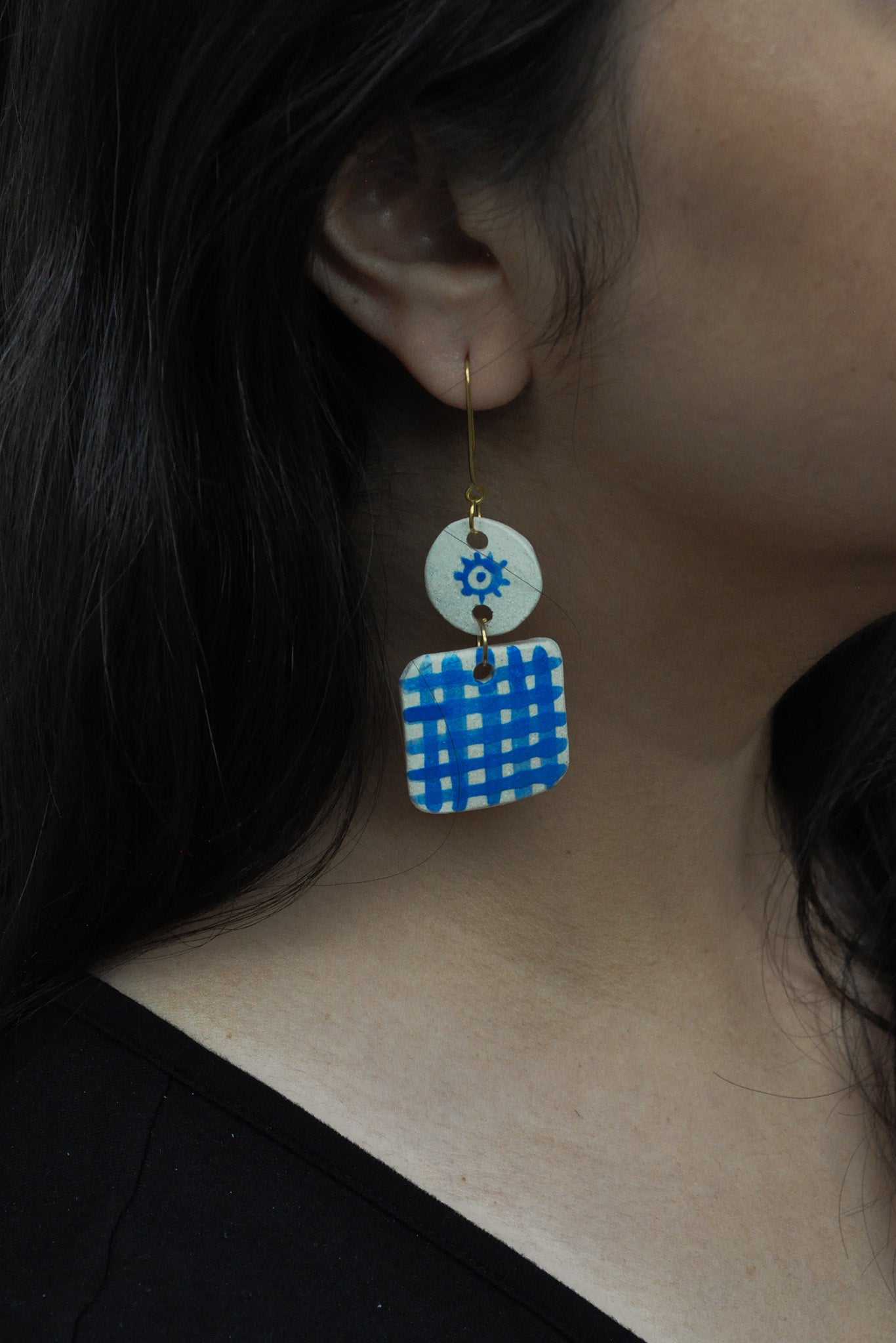 Earring Square Checks - L