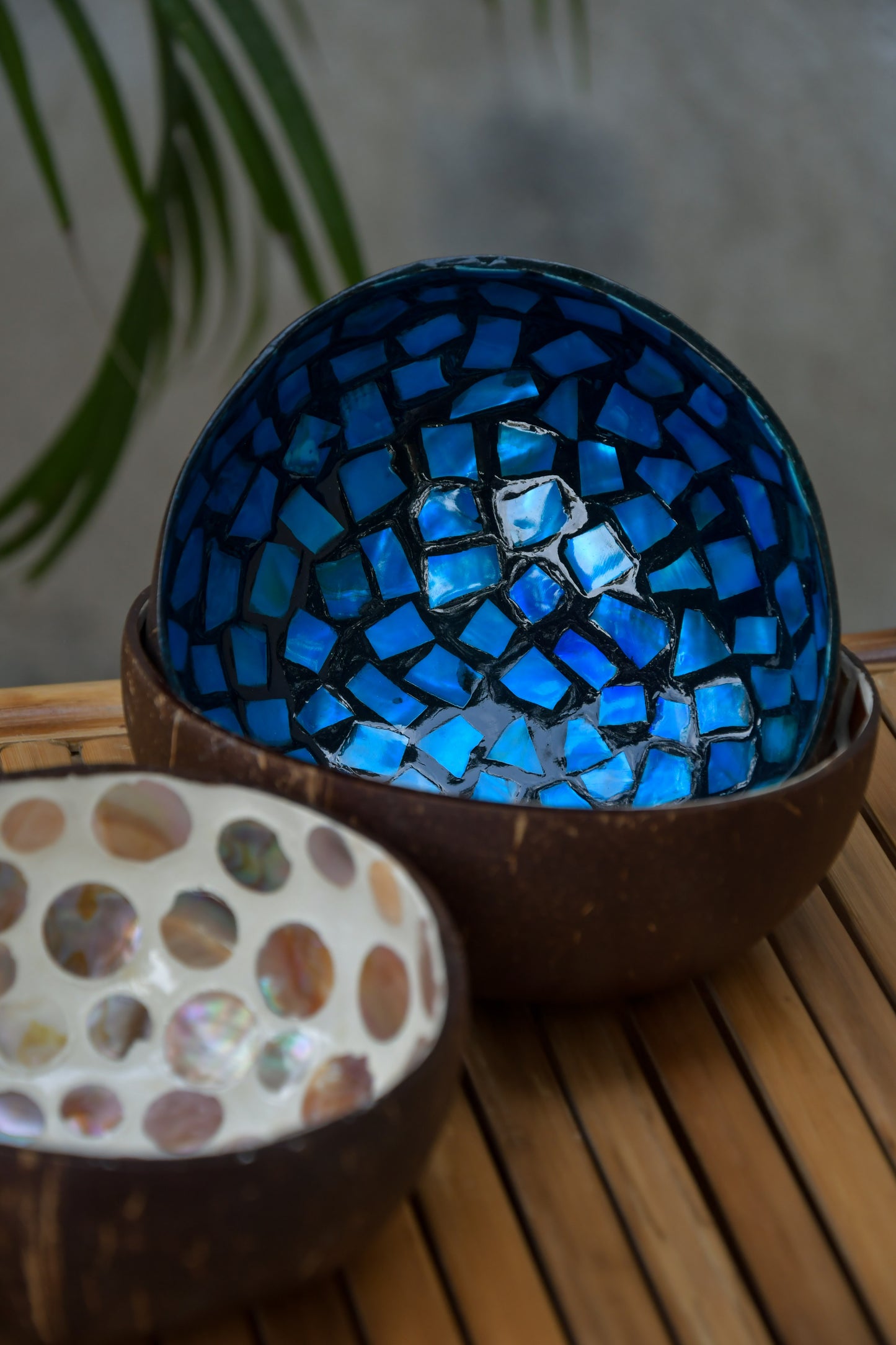Coconut Bowls With Mother Of Pearl Inlay - Set Of 3