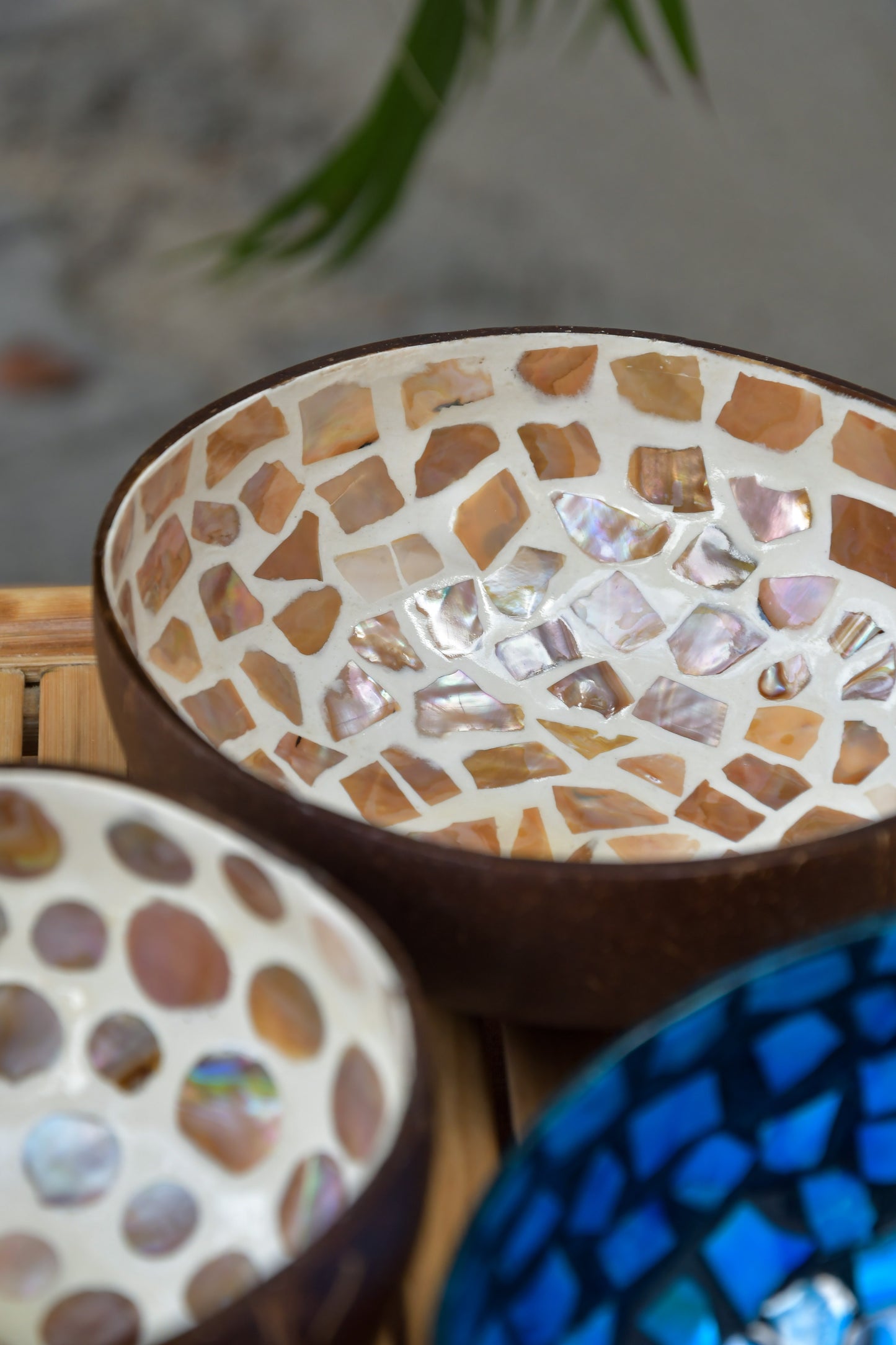 Coconut Bowls With Mother Of Pearl Inlay - Set Of 3