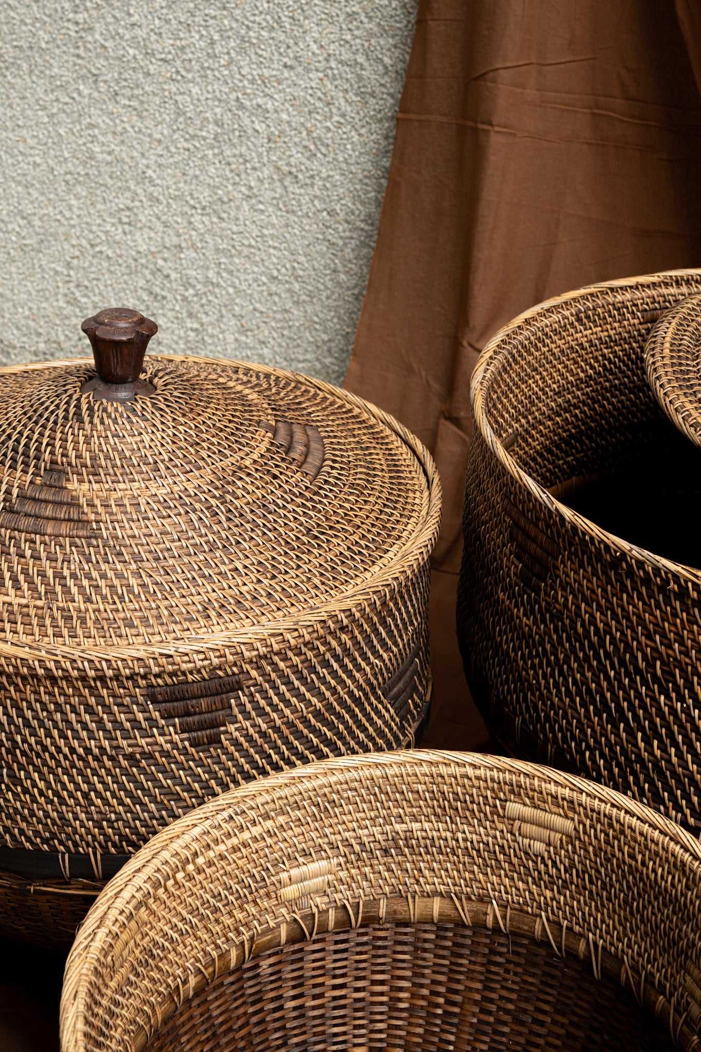 Midori Cane Wide Basket with Lid