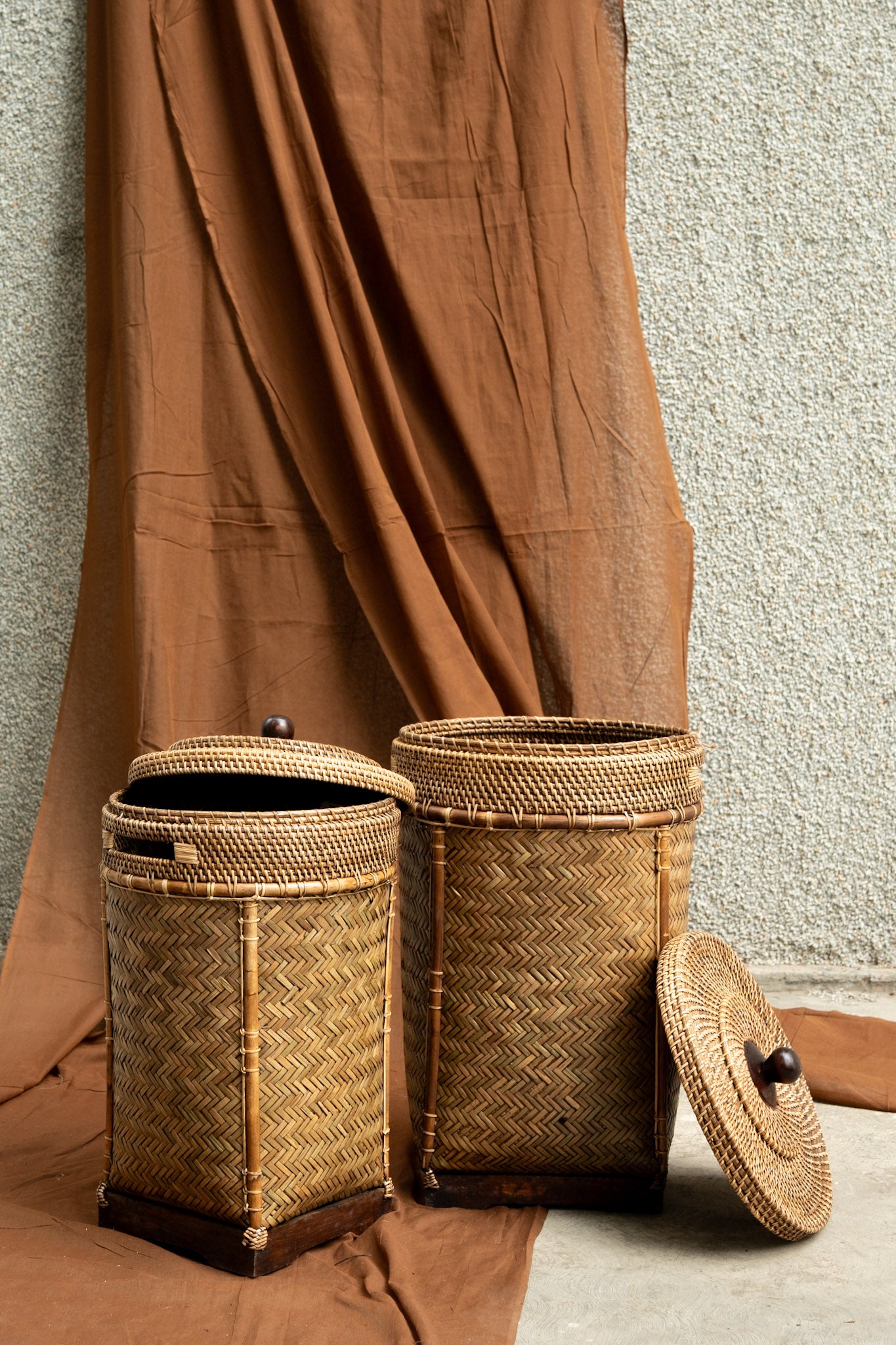 Midori Cane Long Basket with Lid