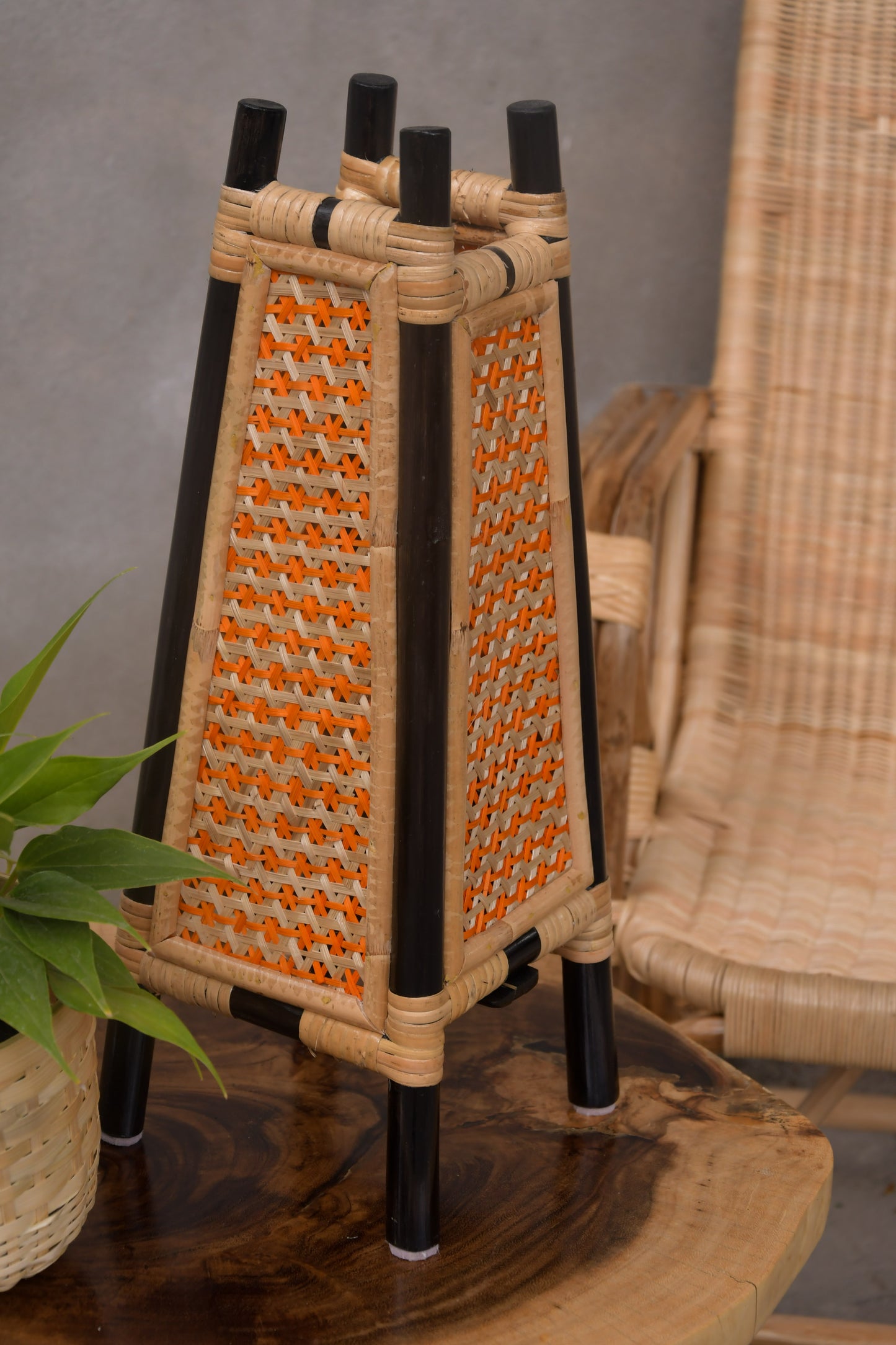 Golden Woods Bamboo Table Lamp - Orange Salmon
