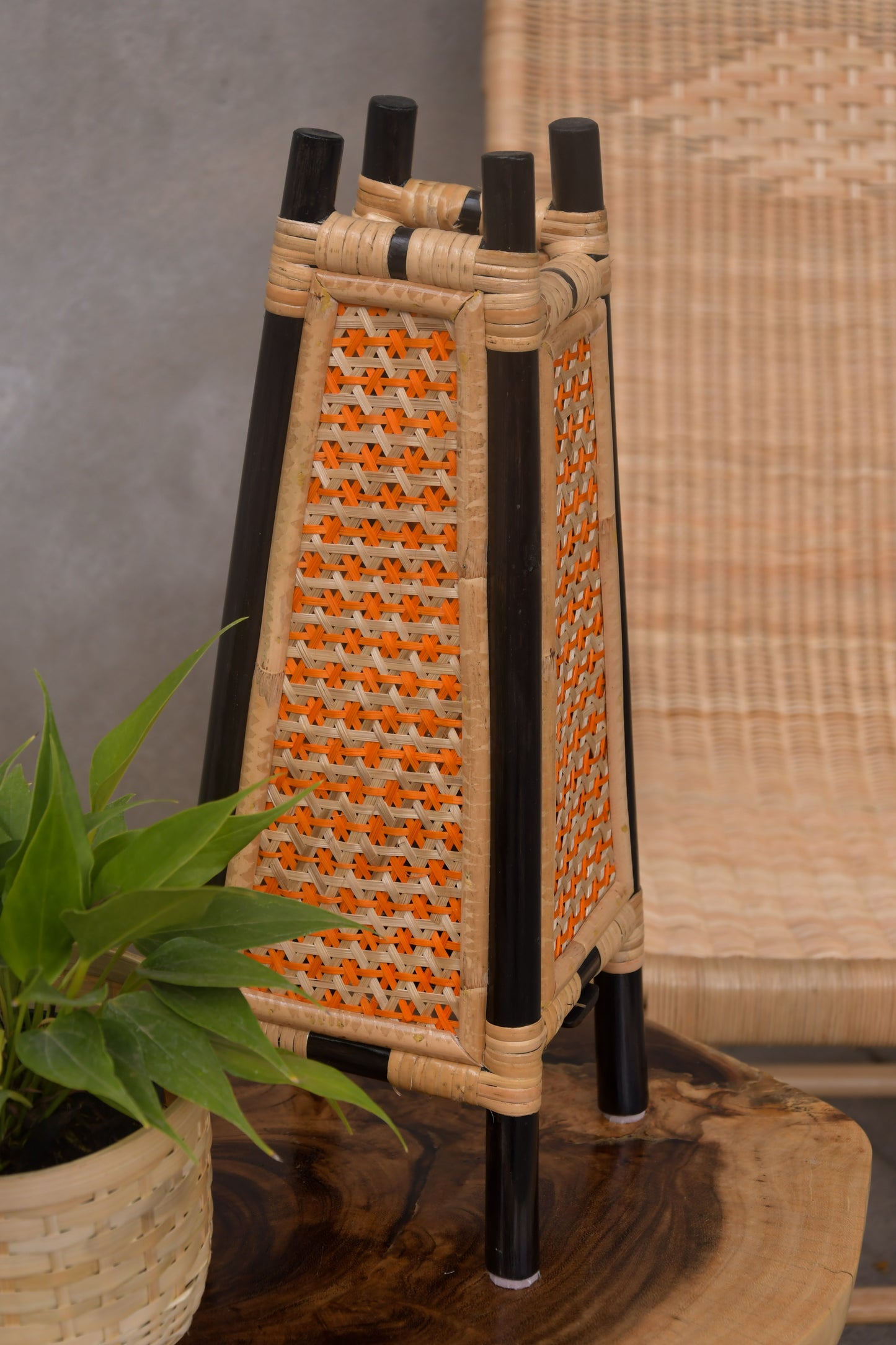 Golden Woods Bamboo Table Lamp - Orange Salmon