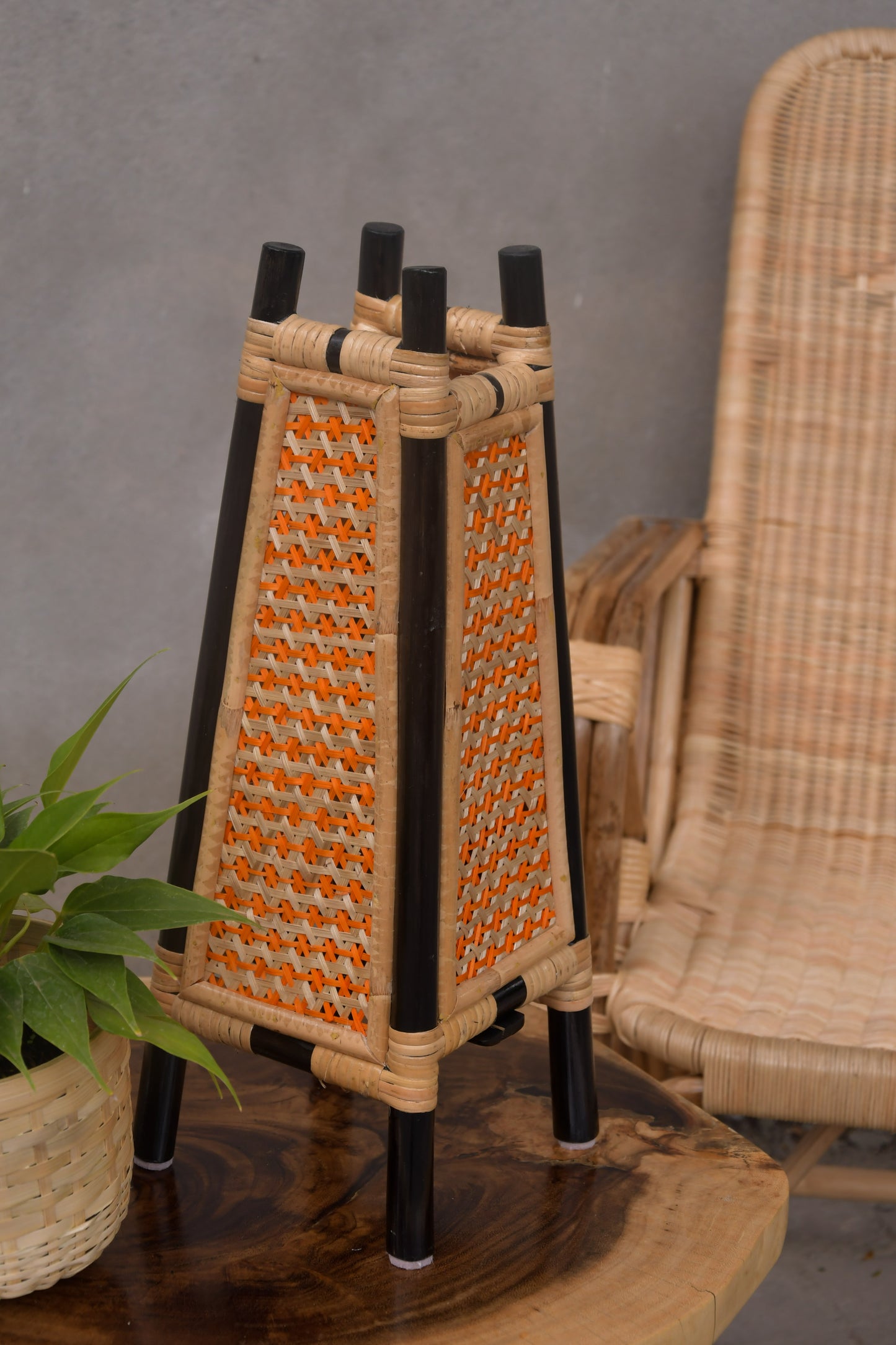 Golden Woods Bamboo Table Lamp - Orange Salmon