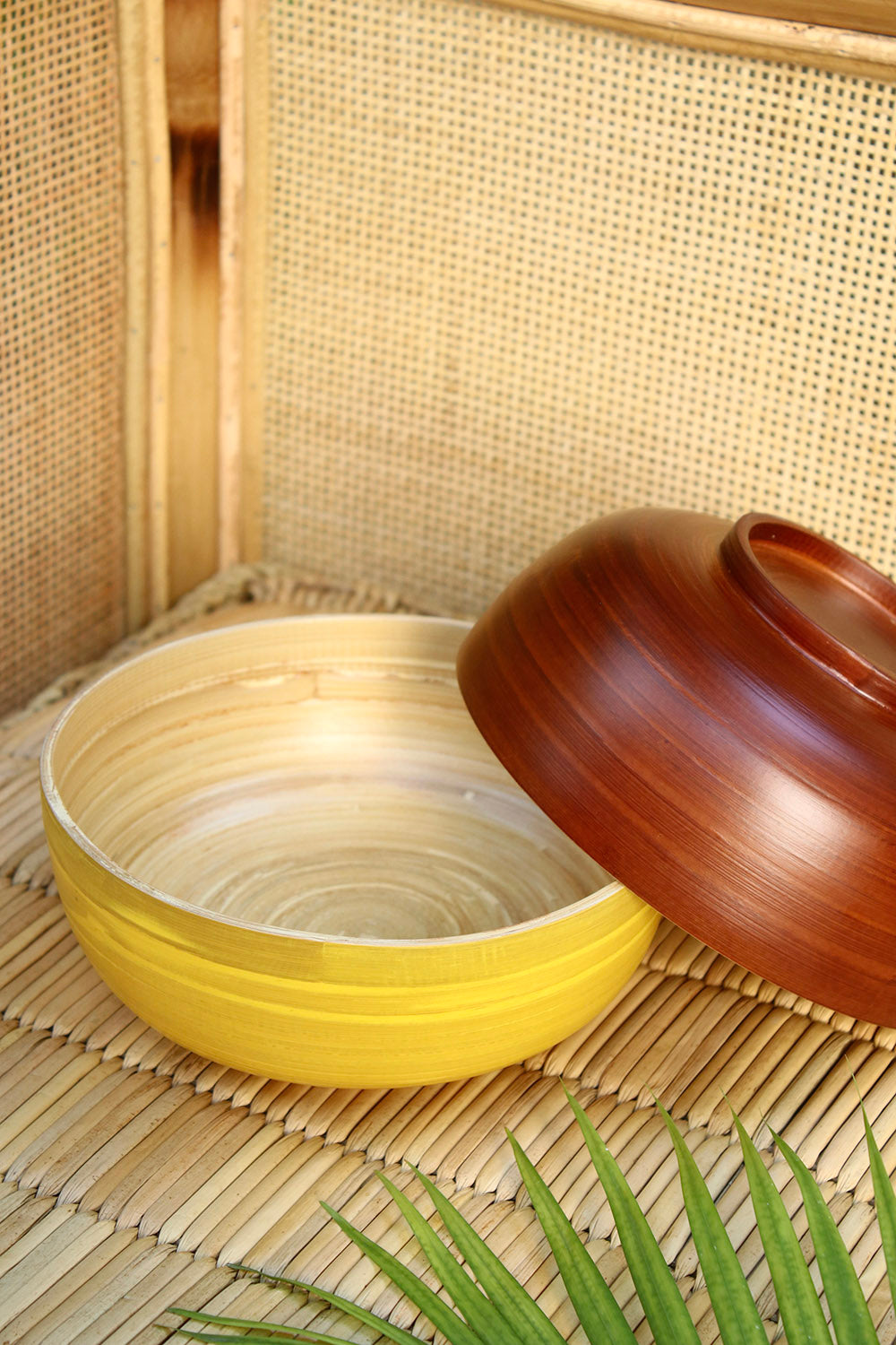 Bamboo Bowl SM - Set of 2 - Brown and Yellow