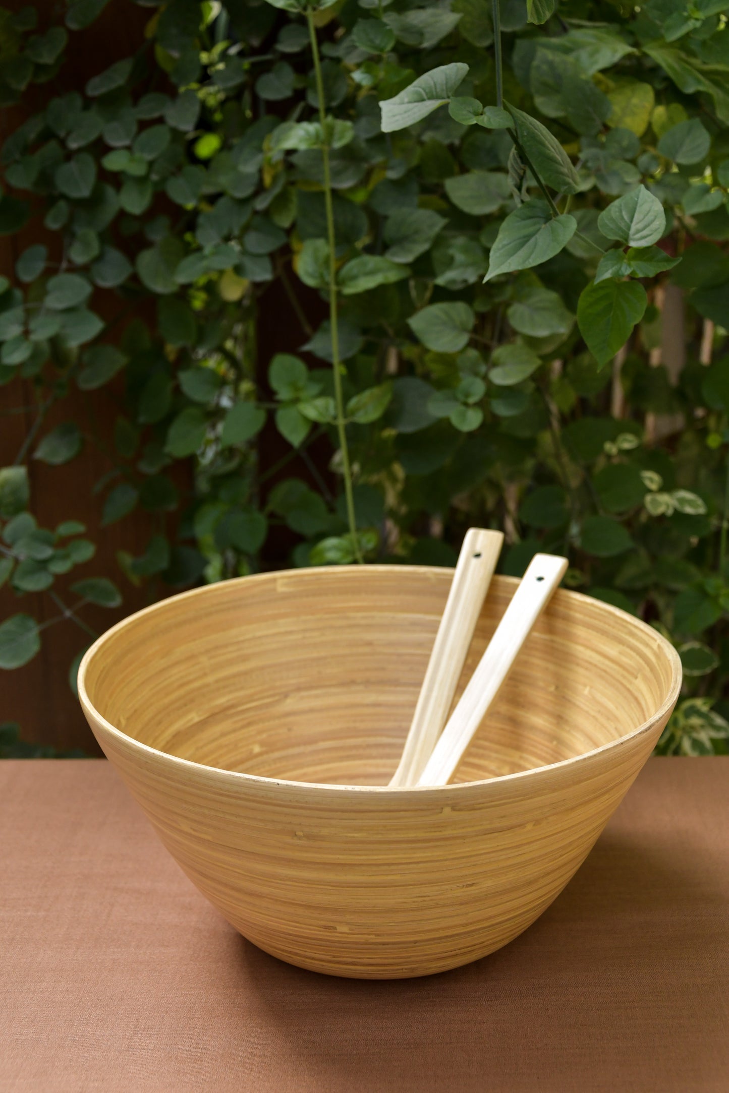 Bamboo Tall Bowl in Natural with Natural Salad Server Set