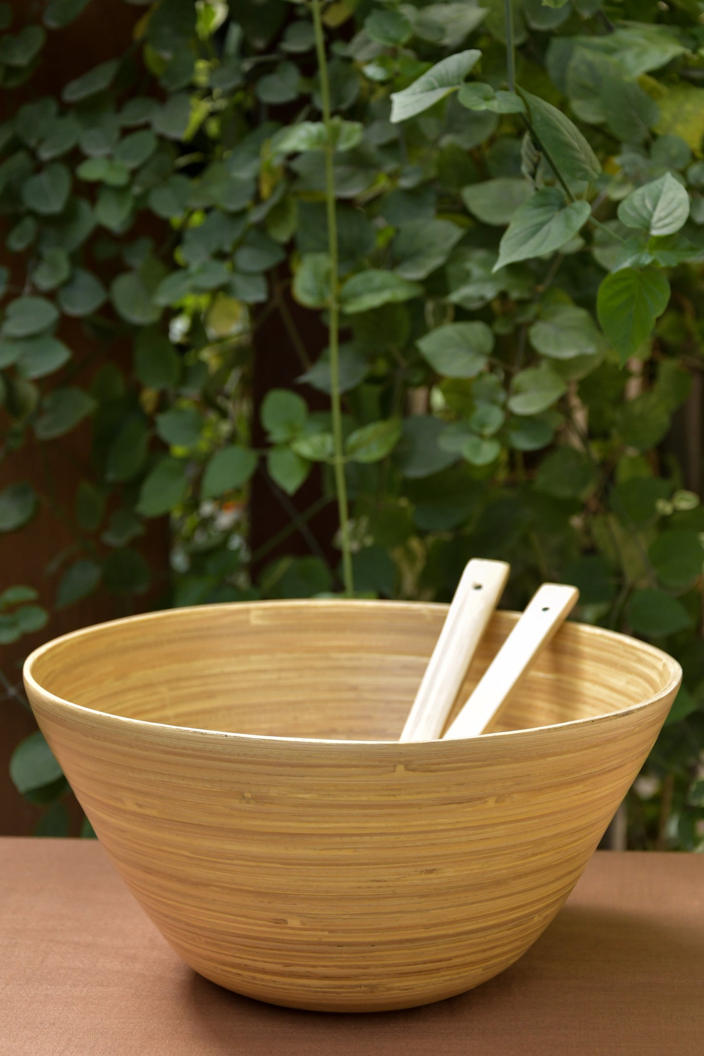 Bamboo Tall Bowl in Natural with Natural Salad Server Set