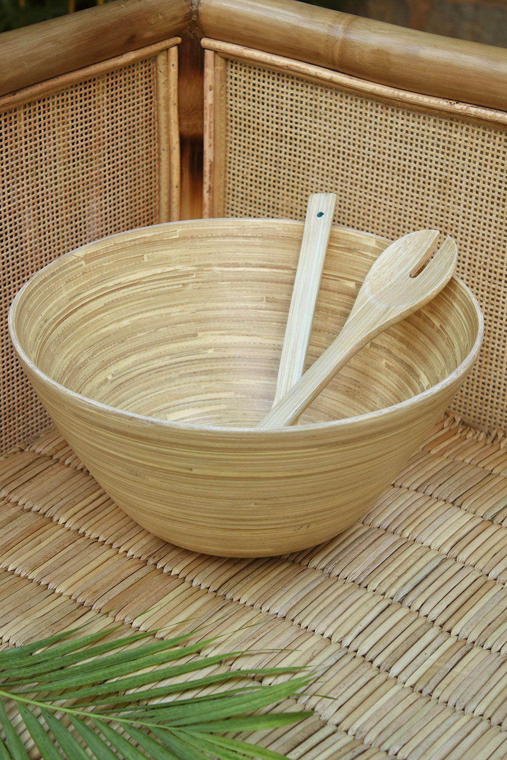 Bamboo Tall Bowl in Natural with Natural Salad Server Set