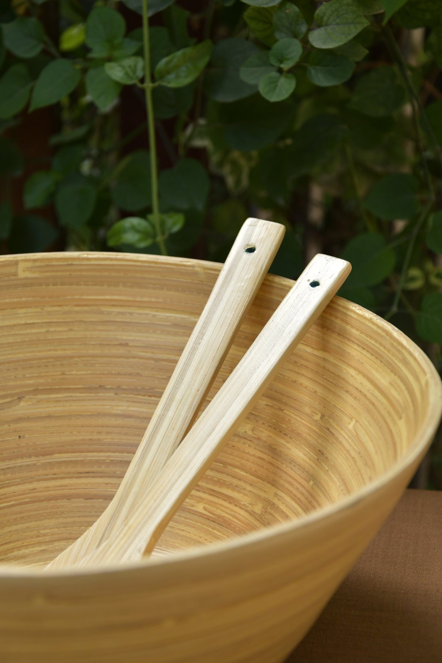 Bamboo Tall Bowl in Natural with Natural Salad Server Set