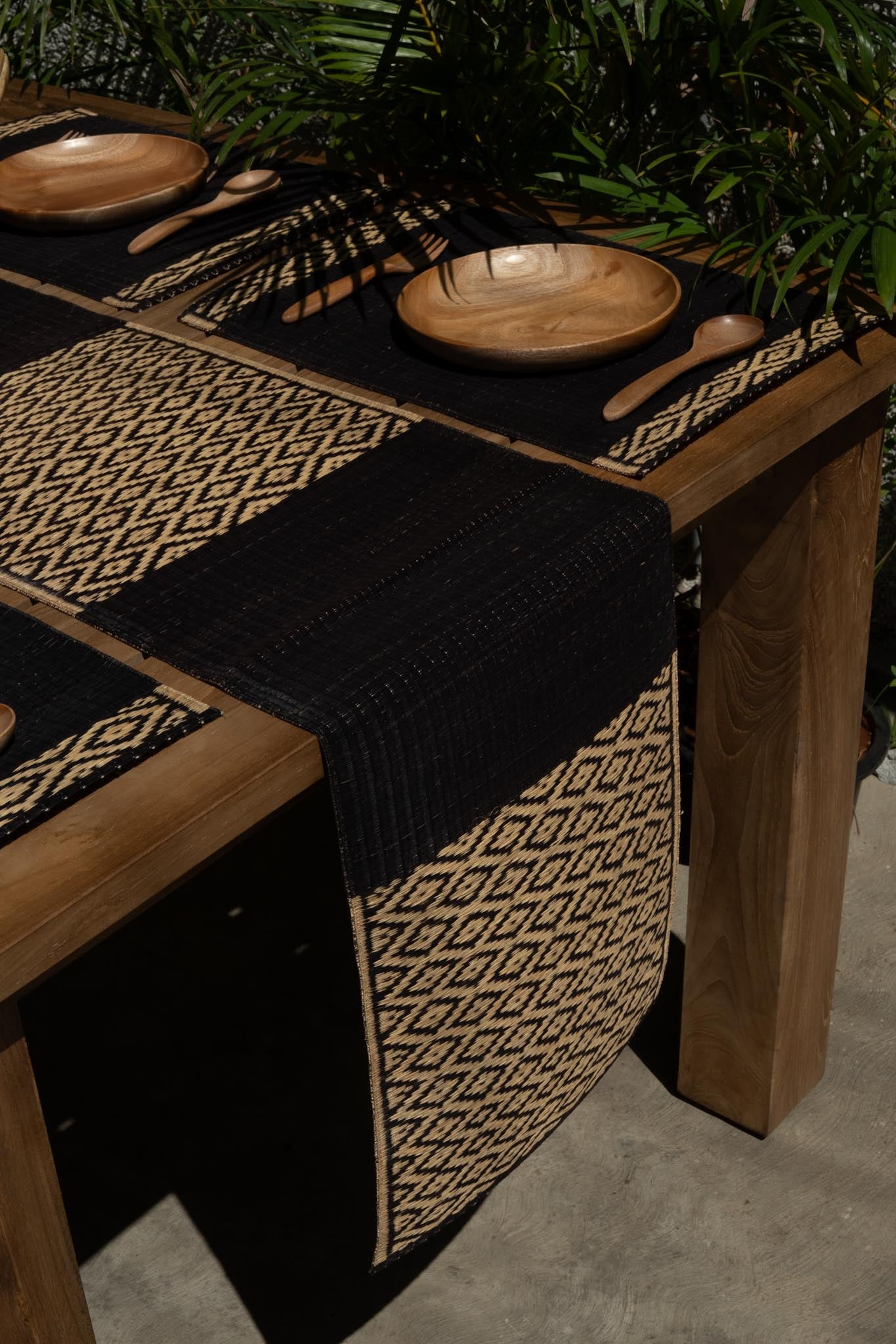 Damini Table Runner Charcoal with Diamond Weave