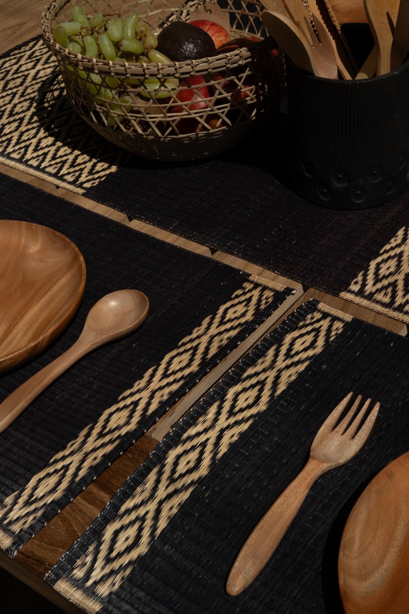 Damini Table Runner Charcoal with Diamond Weave