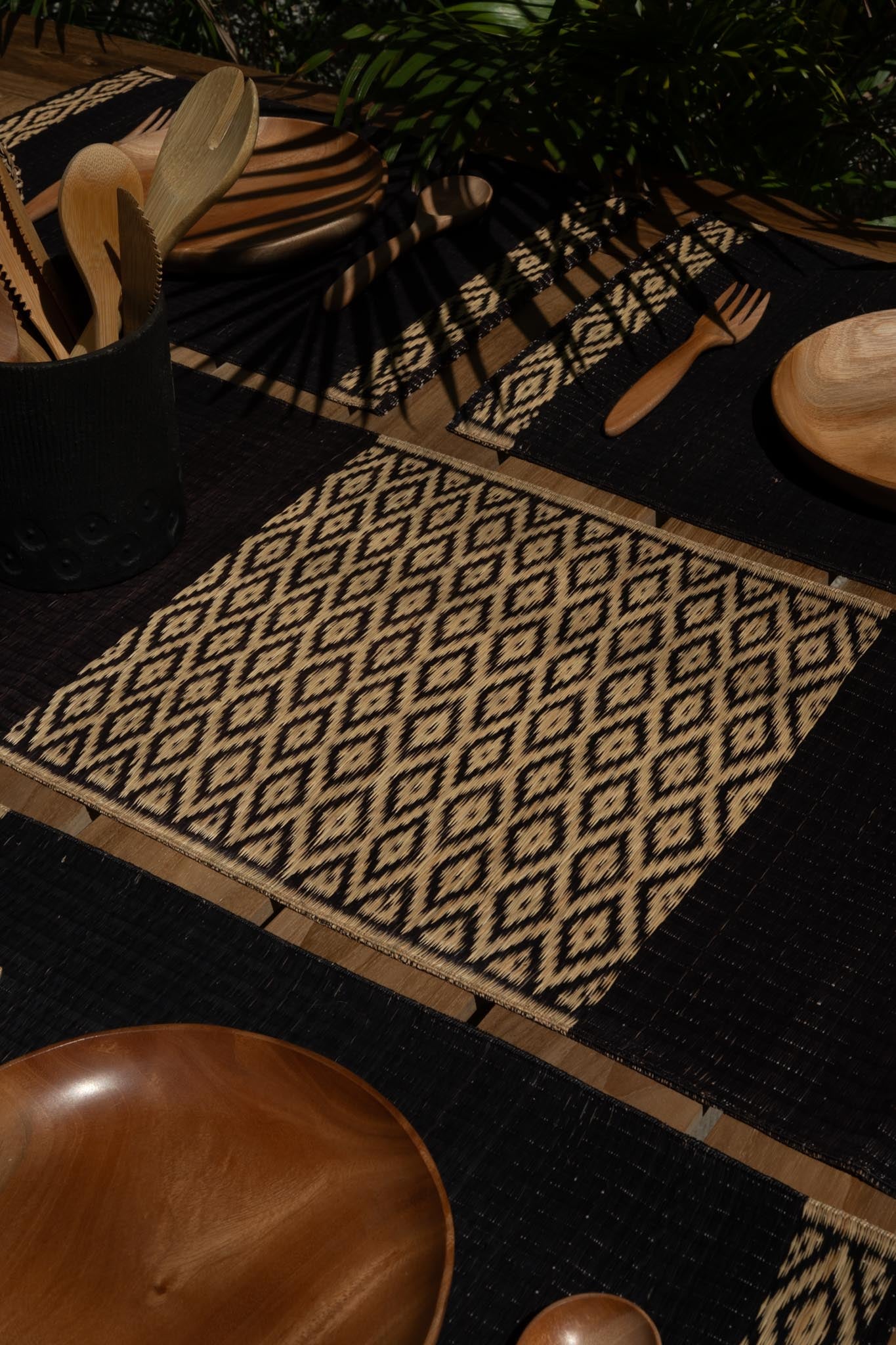 Damini Table Runner Charcoal with Diamond Weave