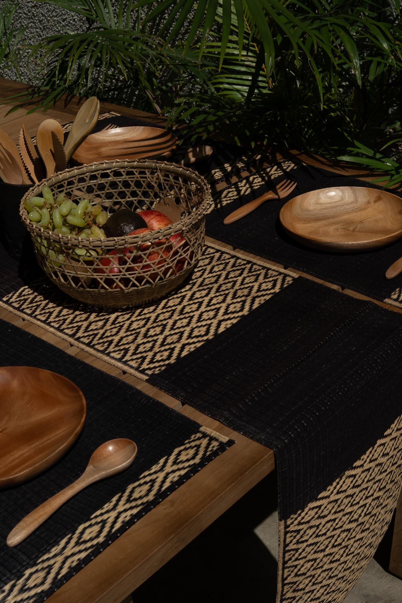 Damini Table Runner Charcoal with Diamond Weave