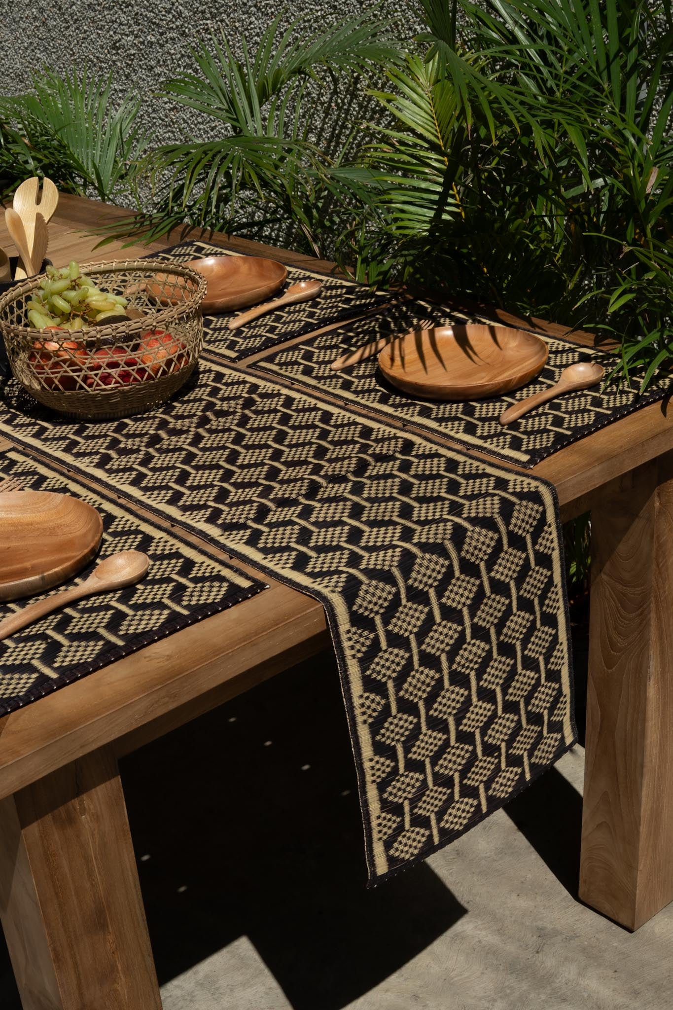 Damini Table Runner Charcoal with Tree weave