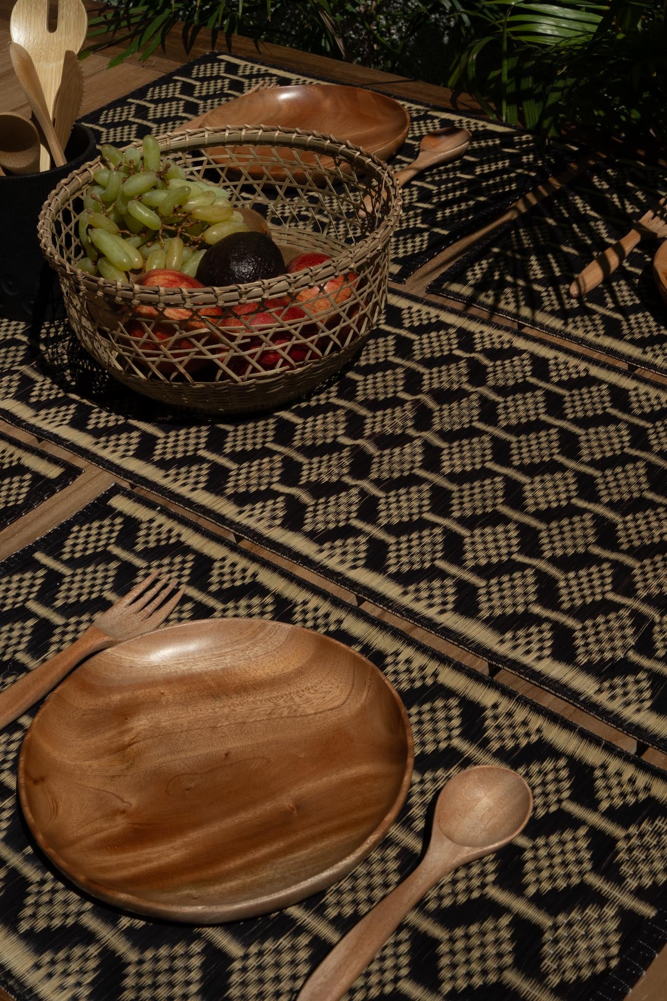 Damini Table Runner Charcoal with Tree weave