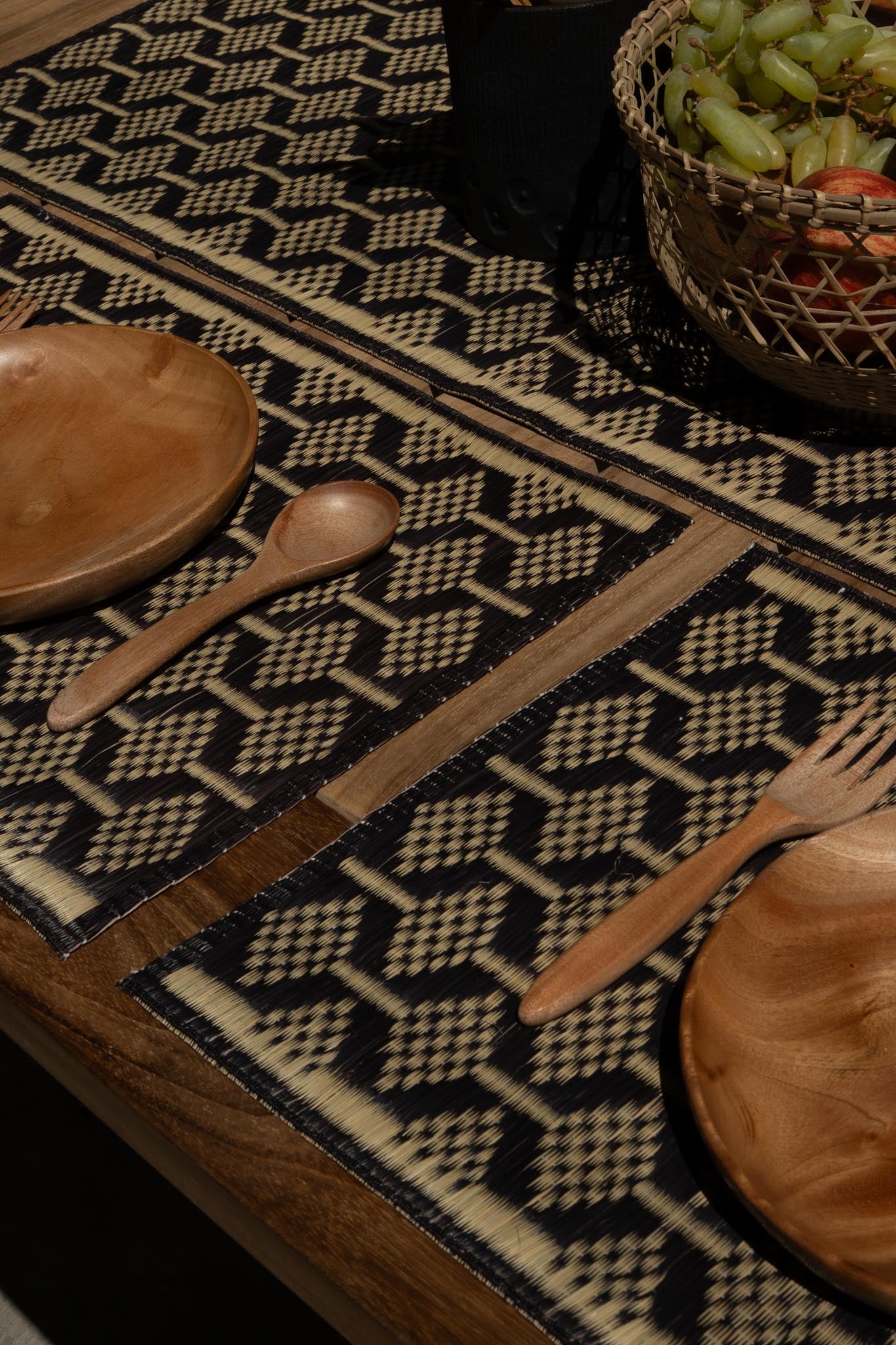 Damini Table Runner Charcoal with Tree weave