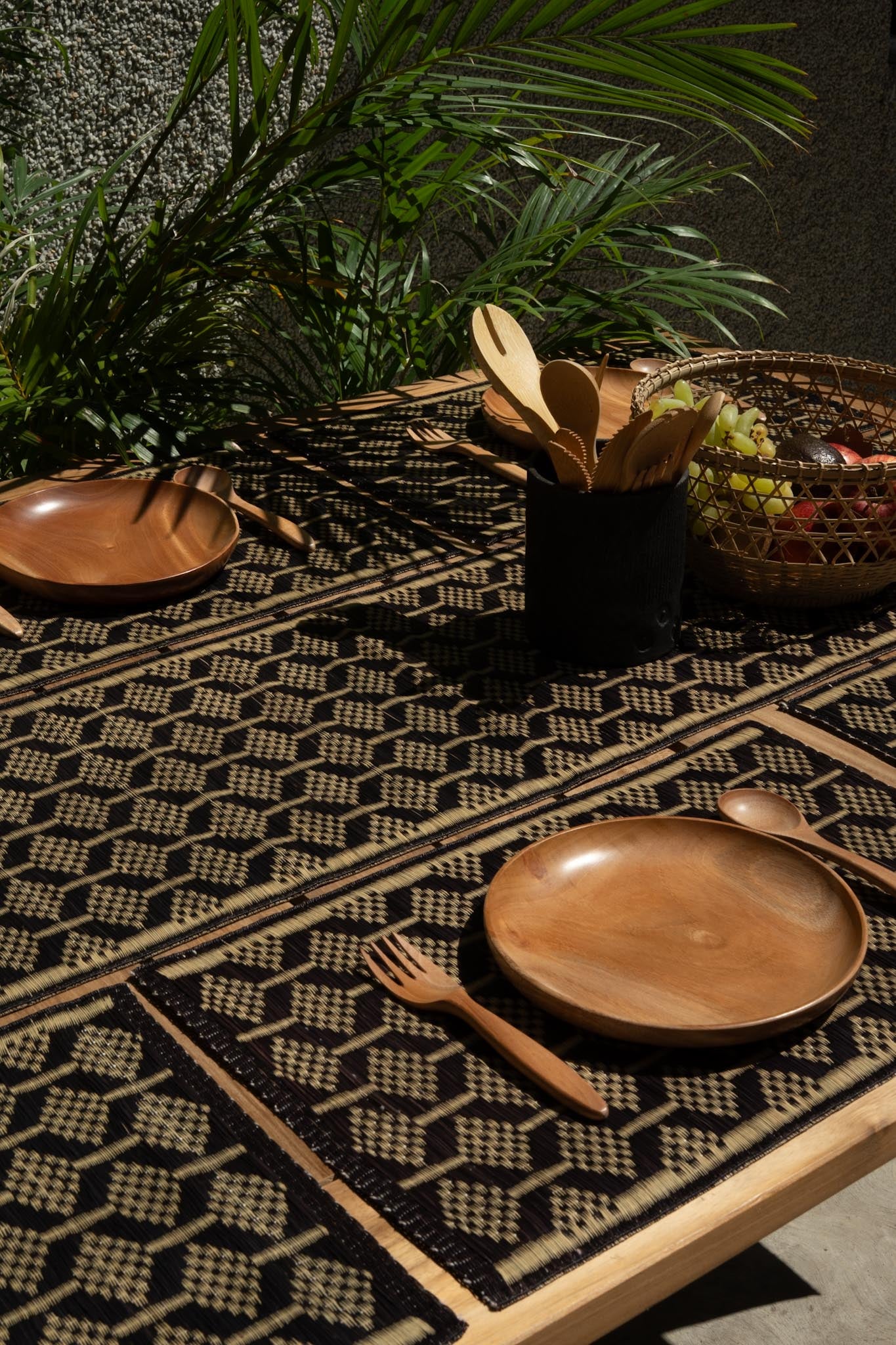 Damini Table Runner Charcoal with Tree weave