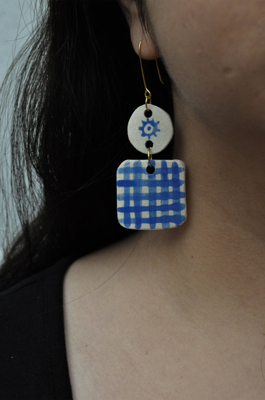 Earring Square Checks - L