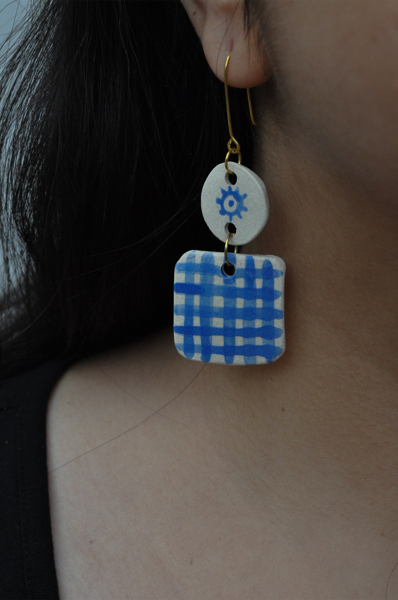 Earring Square Checks - L