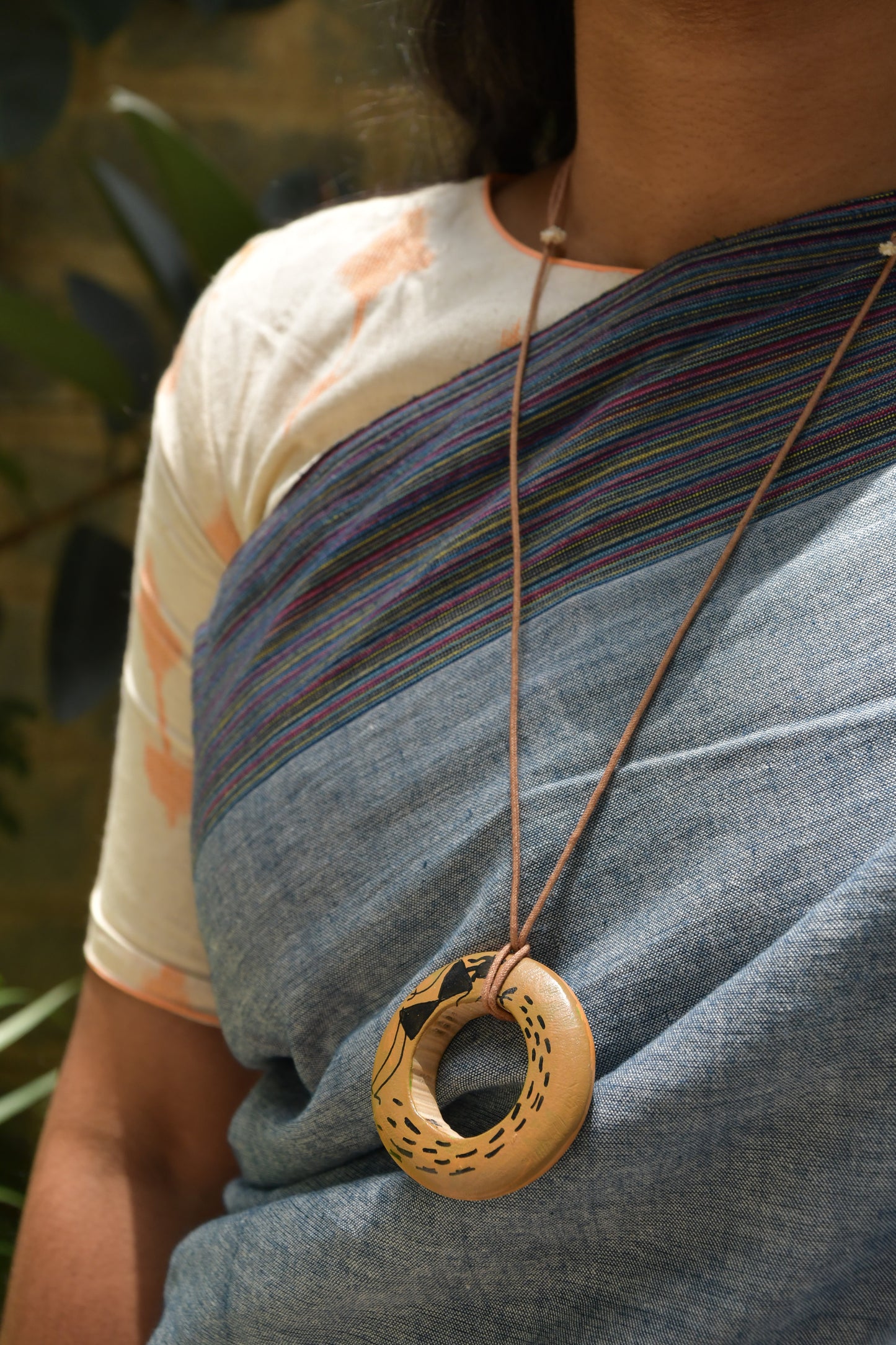 Bamboo Ring Pendant with Warli Art