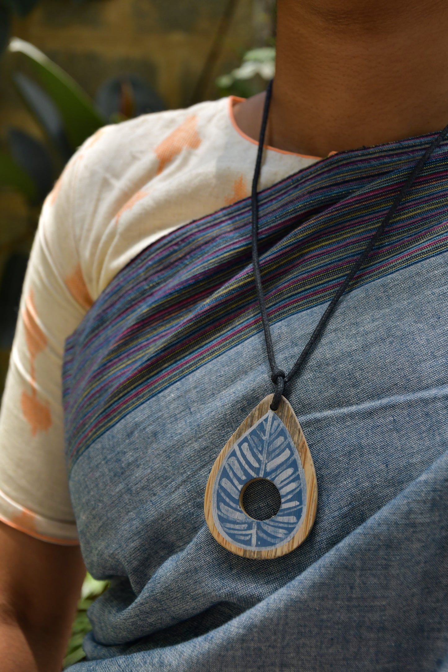 Hand Painted Blue Bamboo Pendant