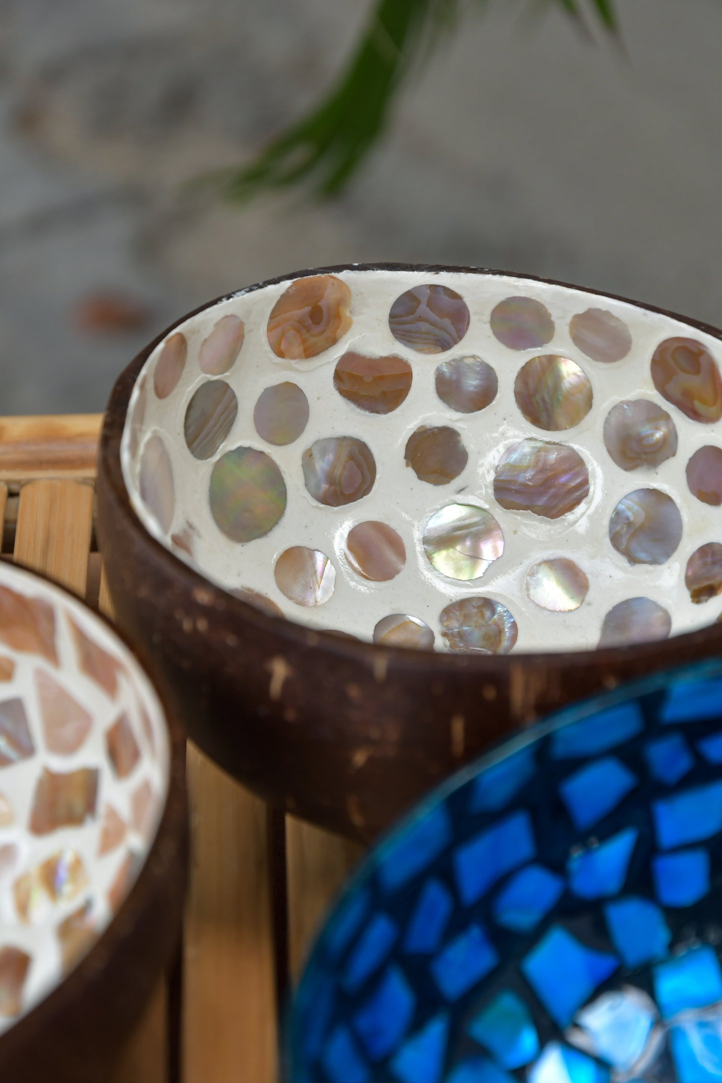 Coconut Bowls With Mother Of Pearl Inlay - Set Of 3