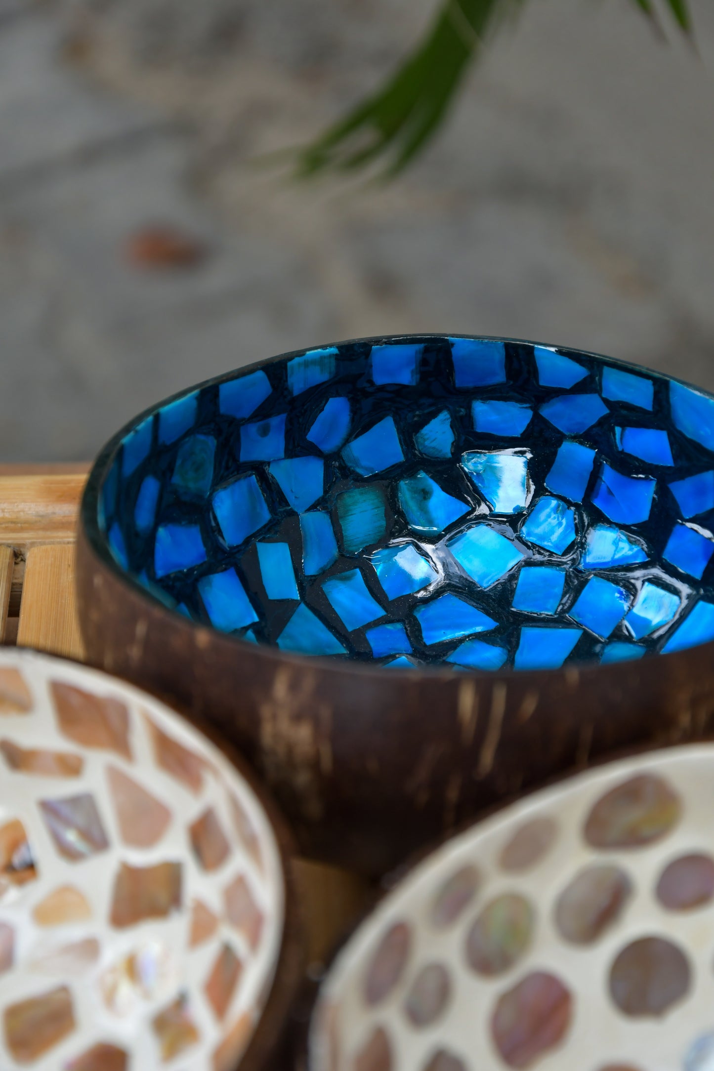 Coconut Bowls With Mother Of Pearl Inlay - Set Of 3