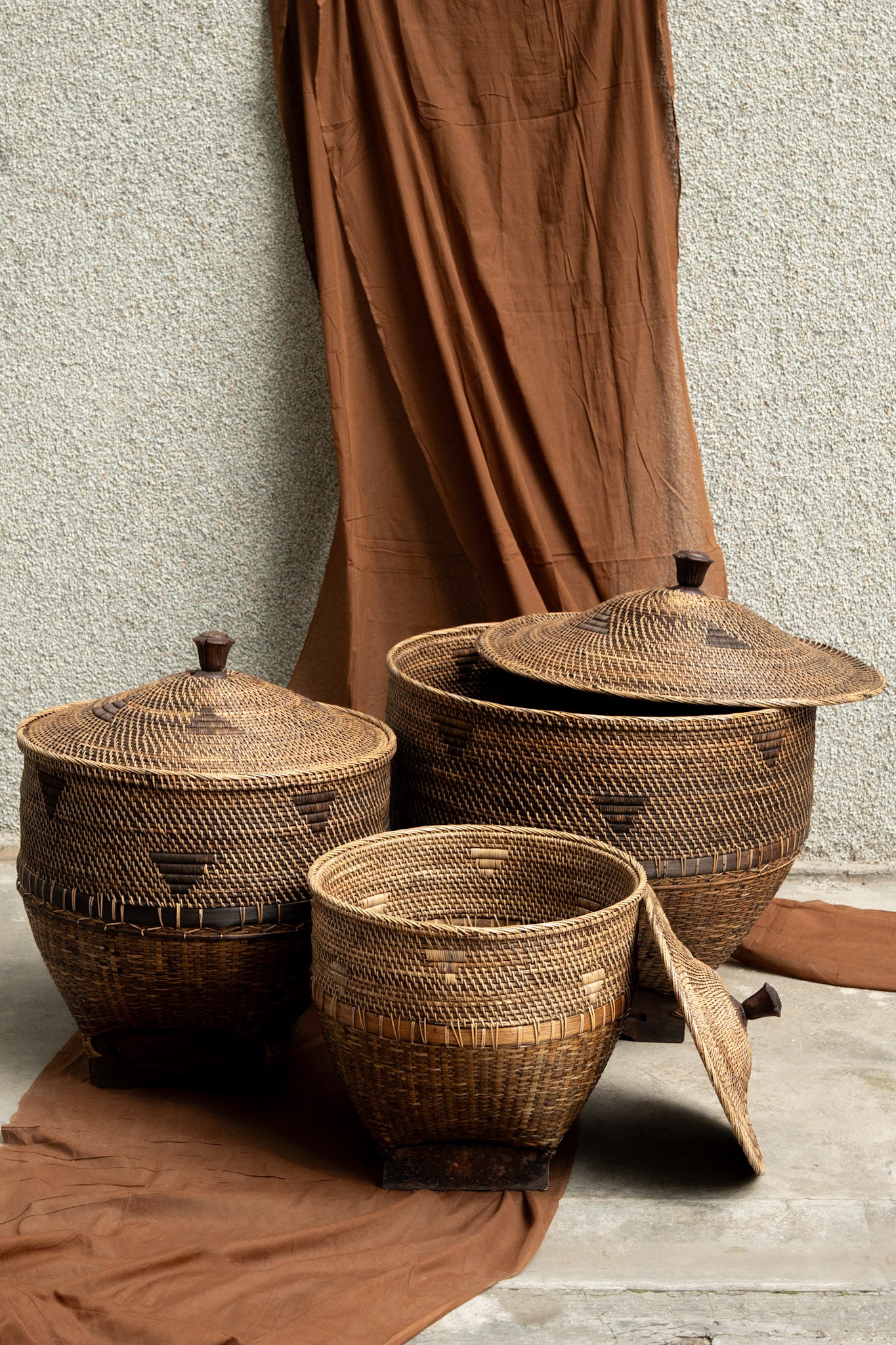 Midori Cane Wide Basket with Lid