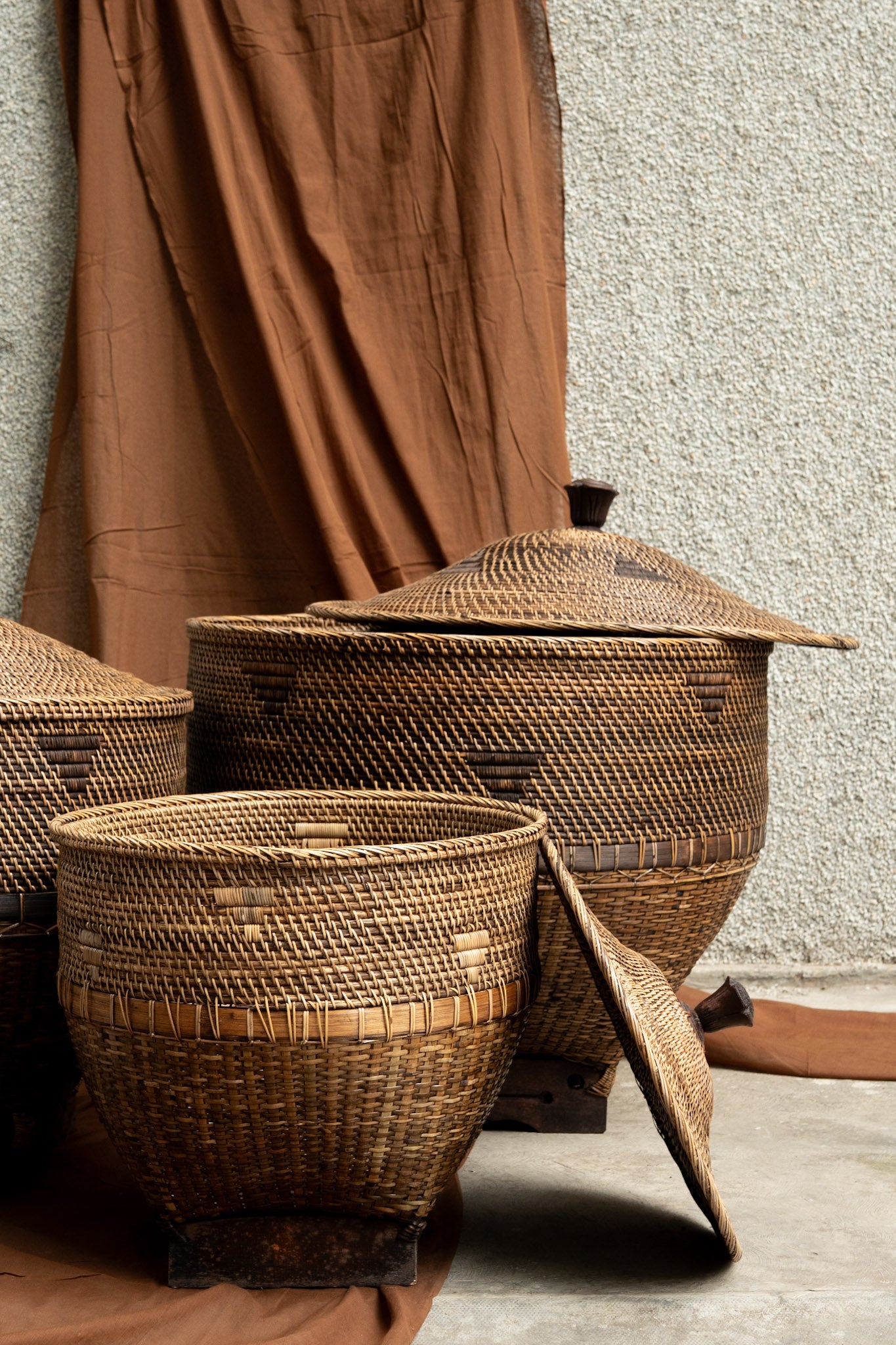 Midori Cane Wide Basket with Lid