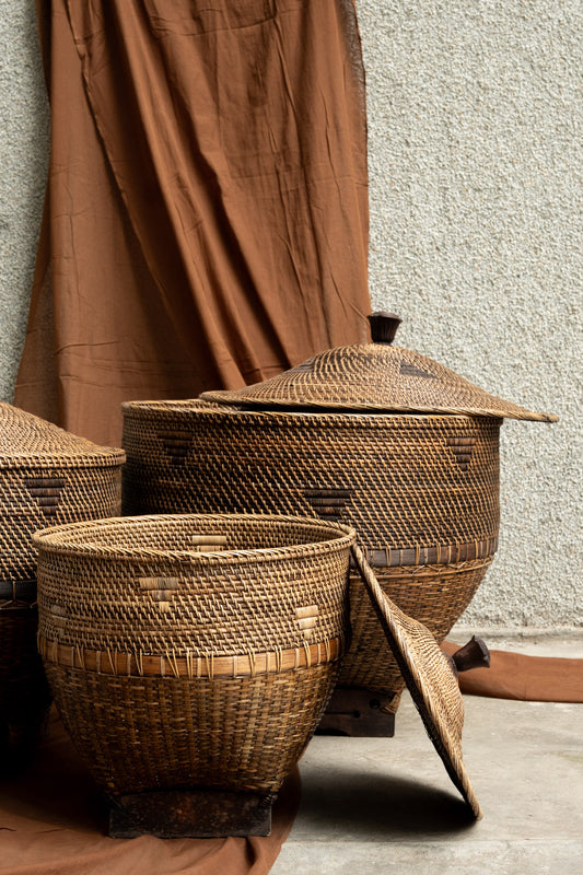 Midori Cane Wide Basket with Lid