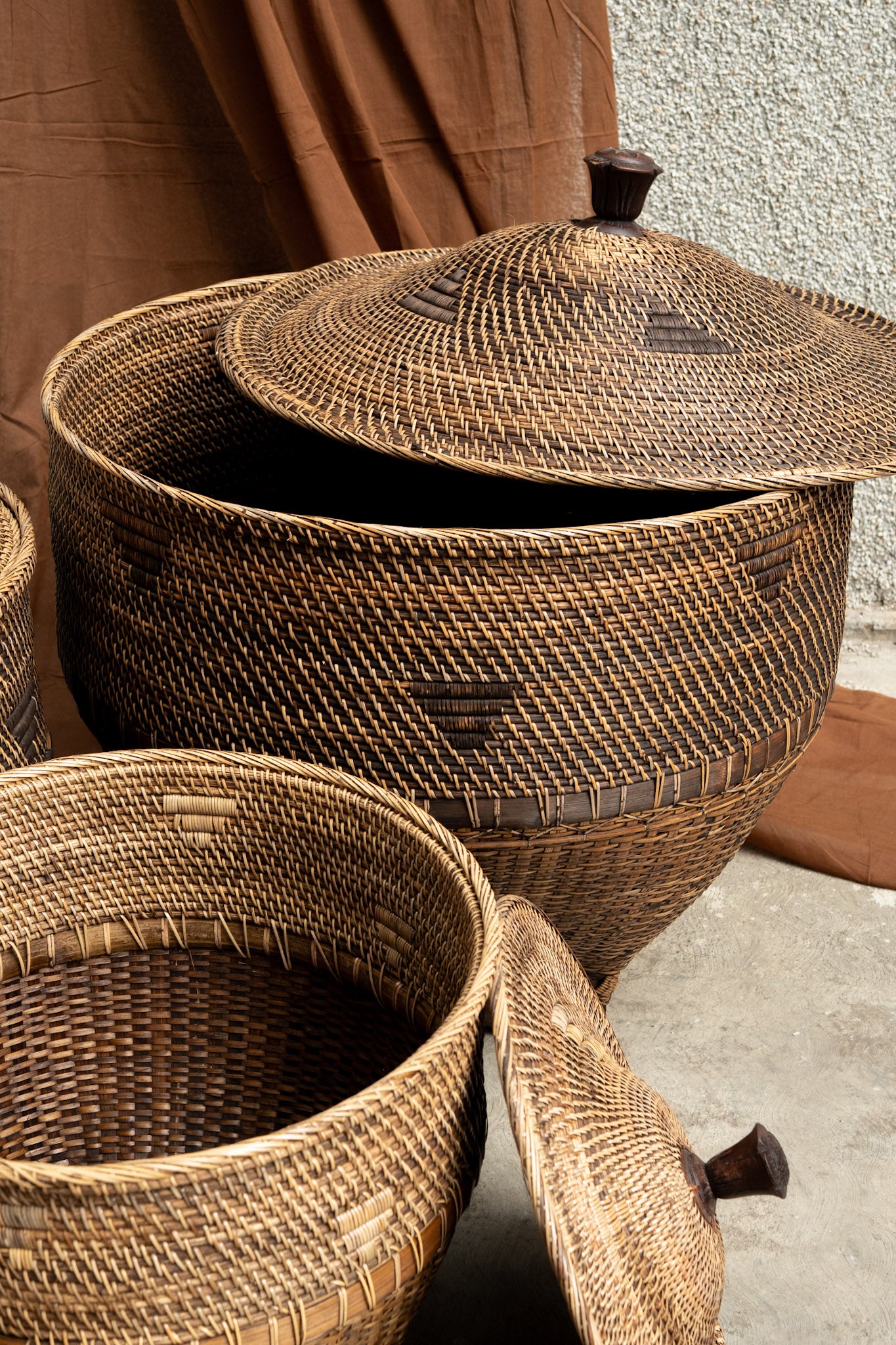 Midori Cane Wide Basket with Lid