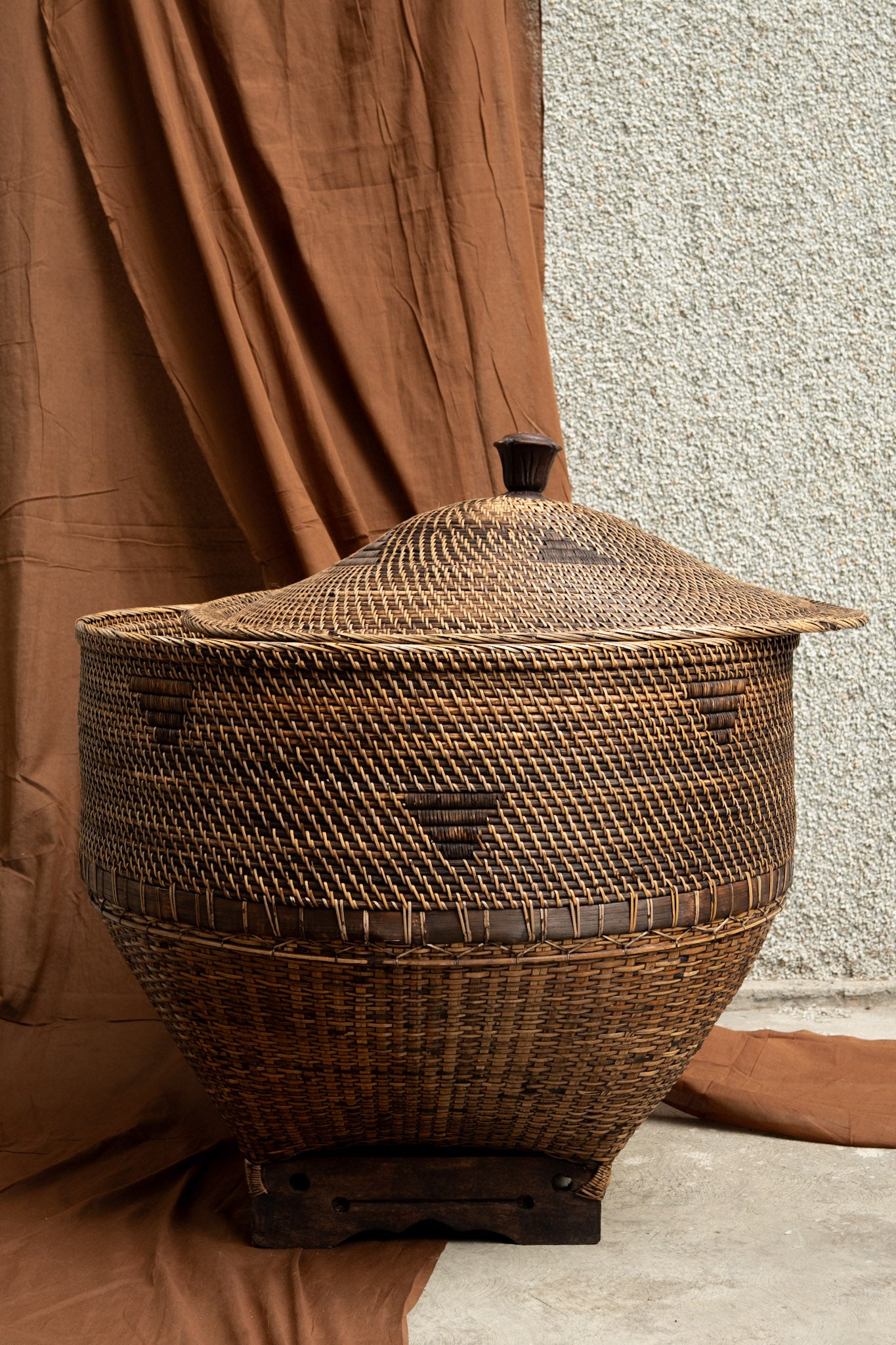 Midori Cane Wide Basket with Lid