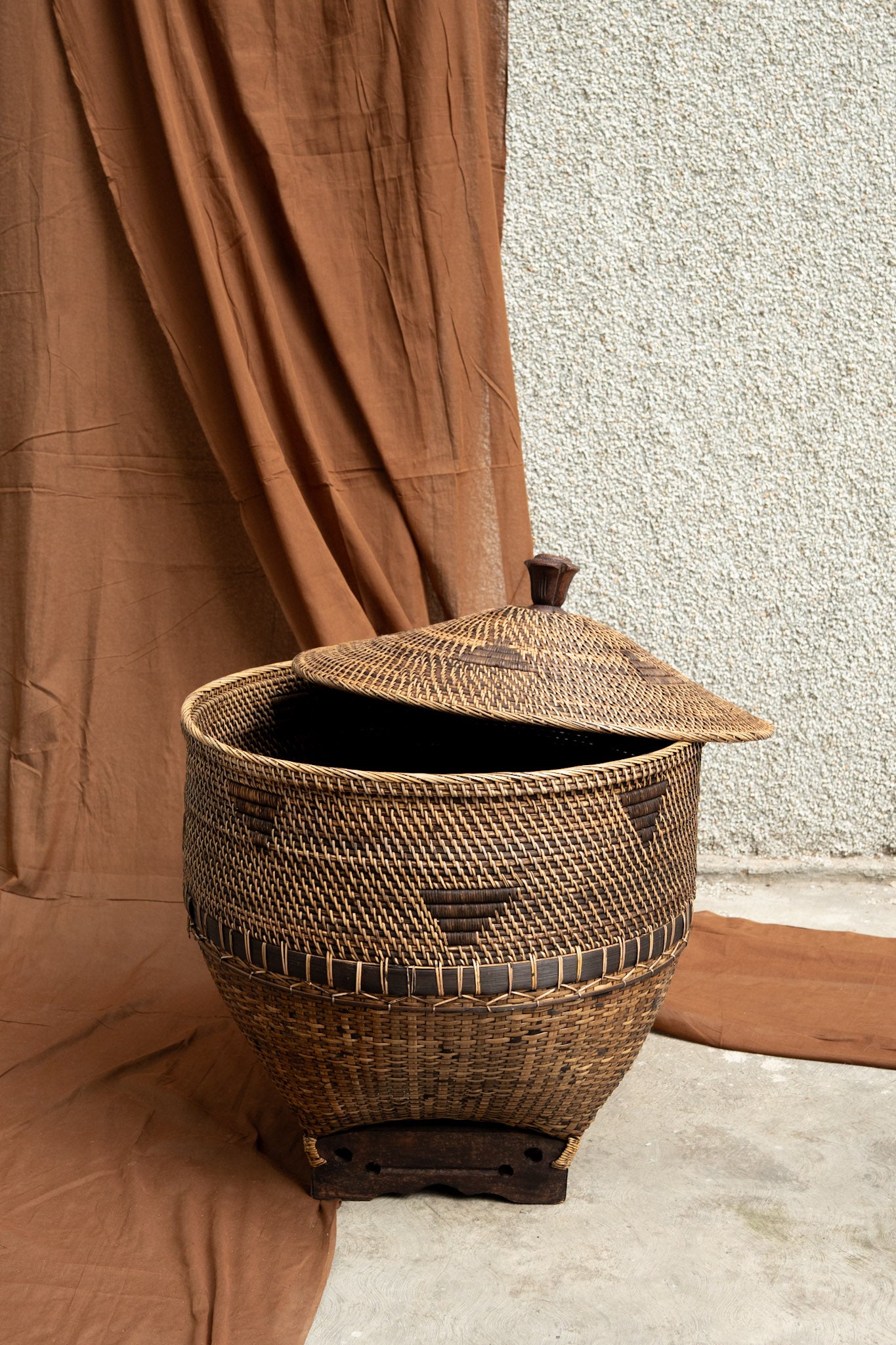 Midori Cane Wide Basket with Lid