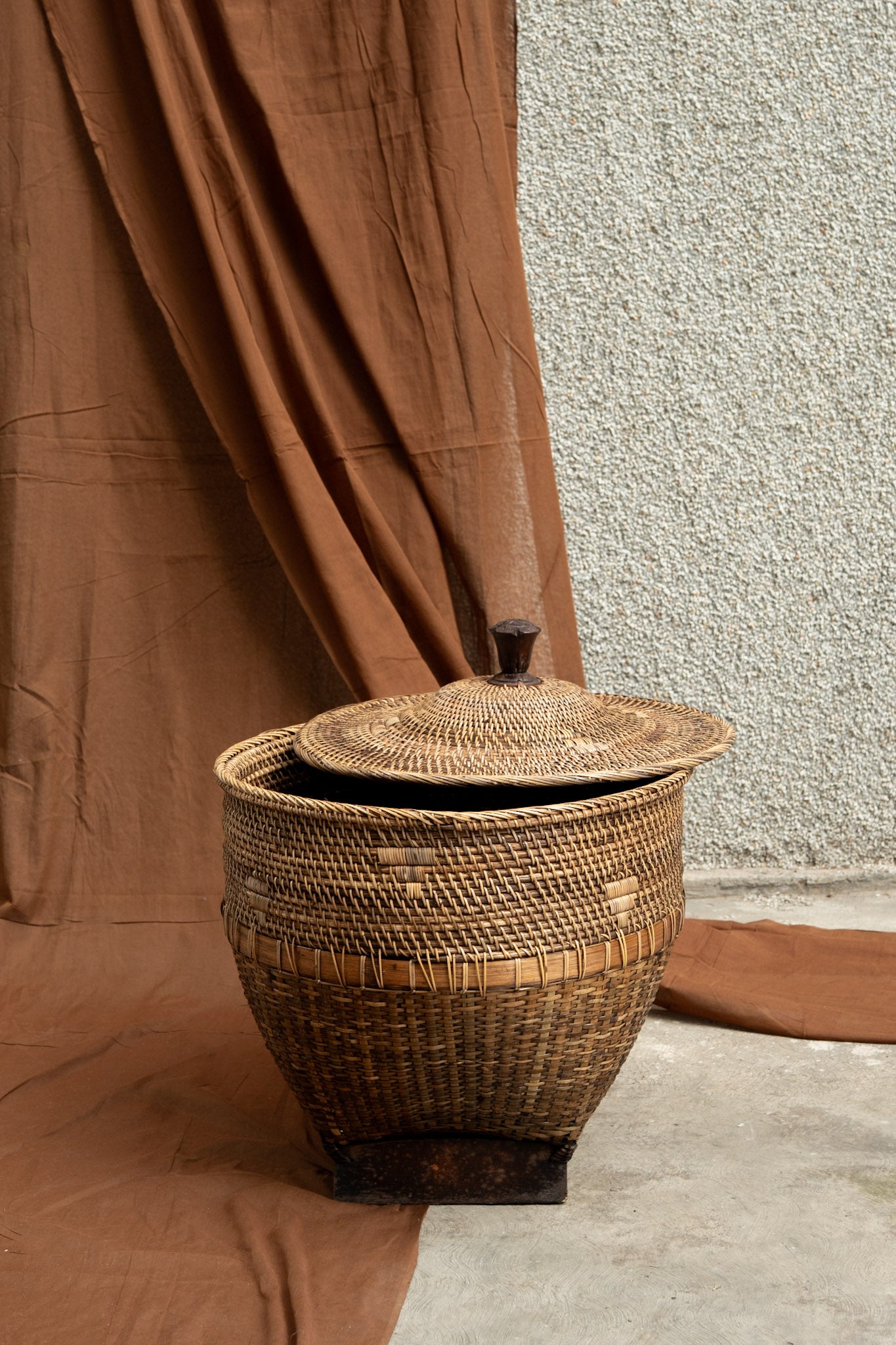Midori Cane Wide Basket with Lid