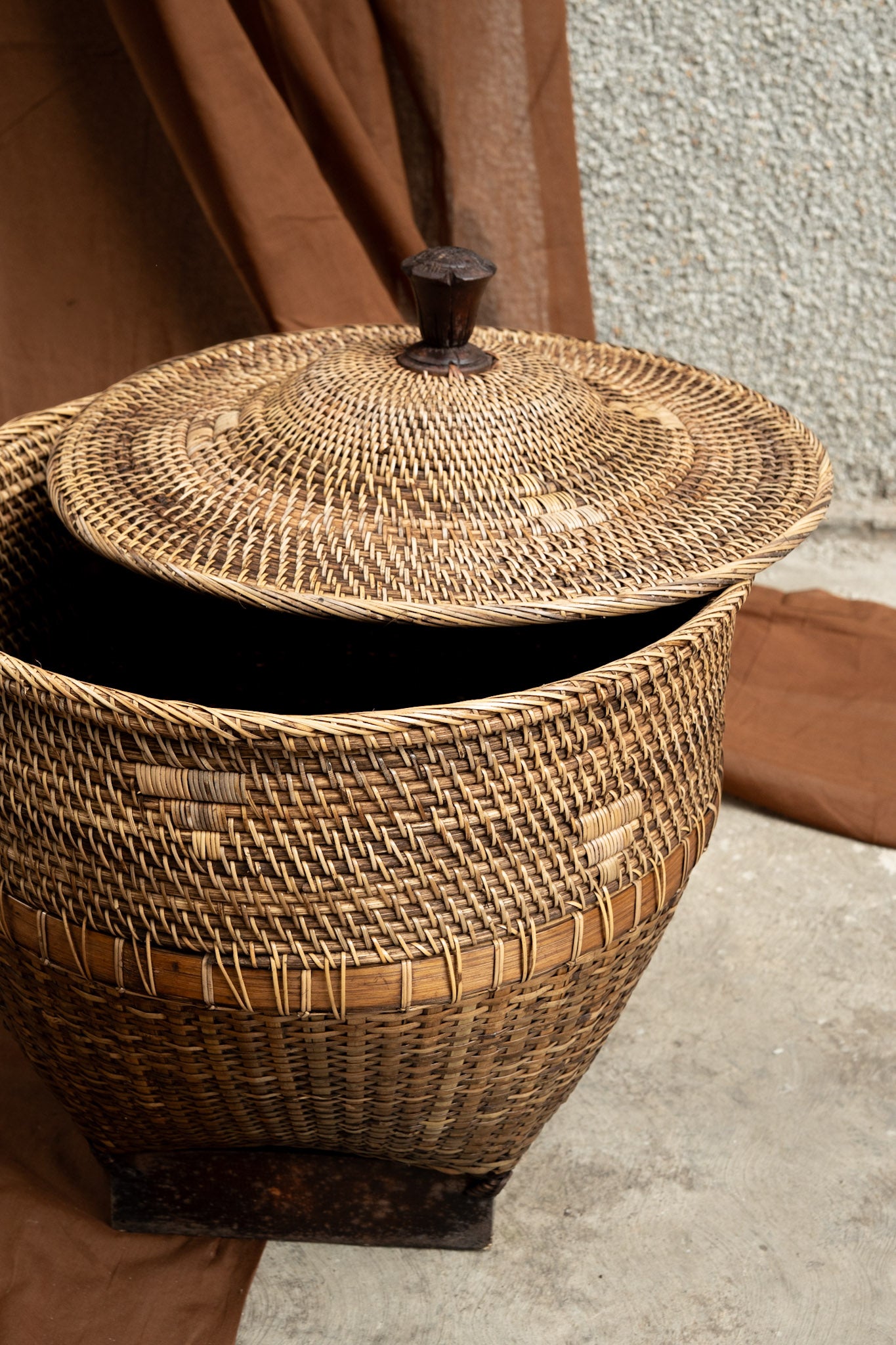 Midori Cane Wide Basket with Lid