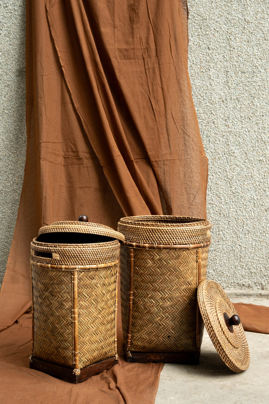 Midori Cane Long Basket with Lid