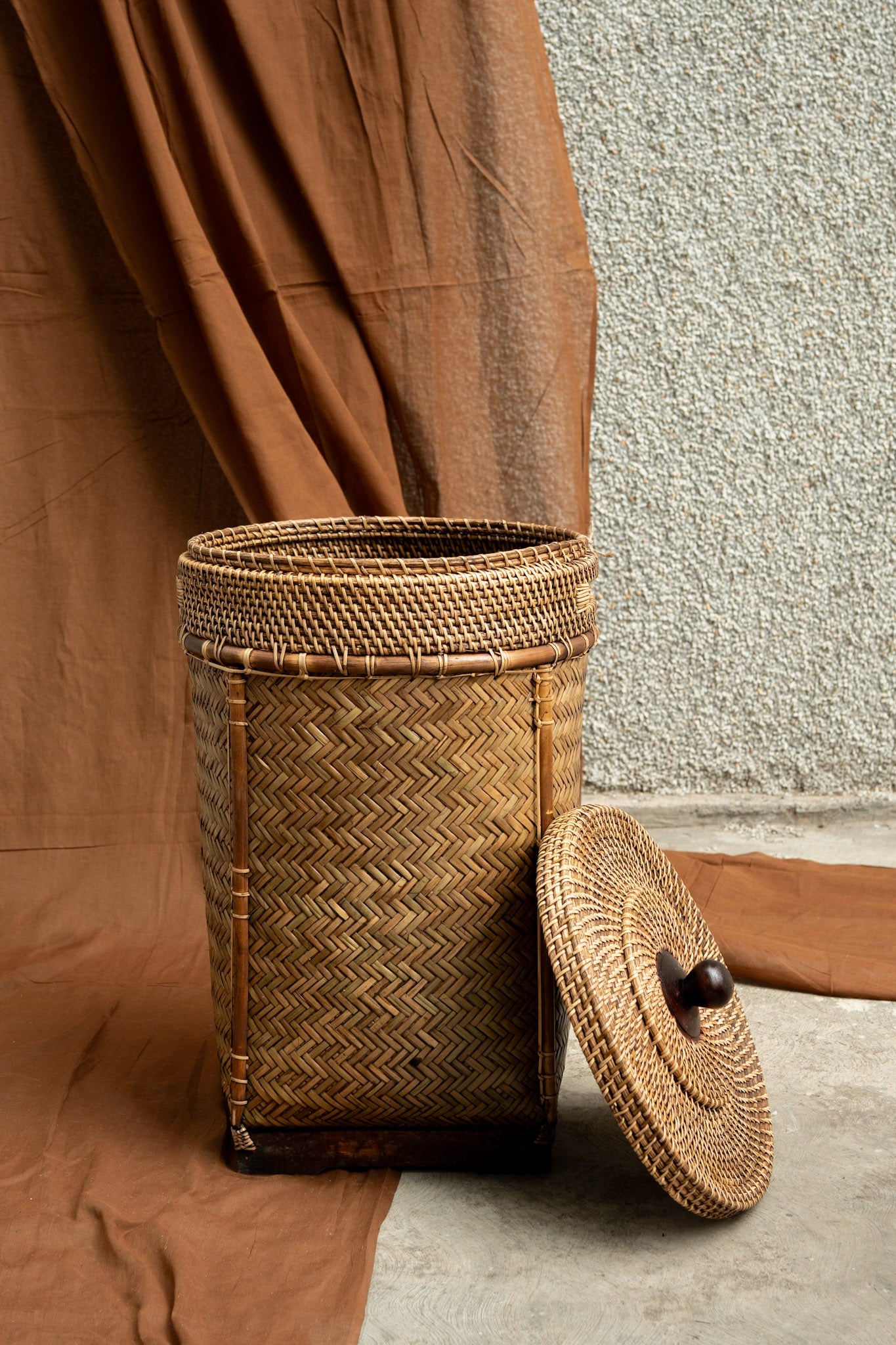 Midori Cane Long Basket with Lid