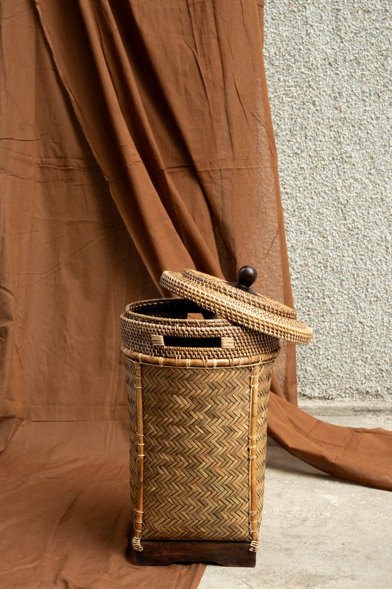 Midori Cane Long Basket with Lid
