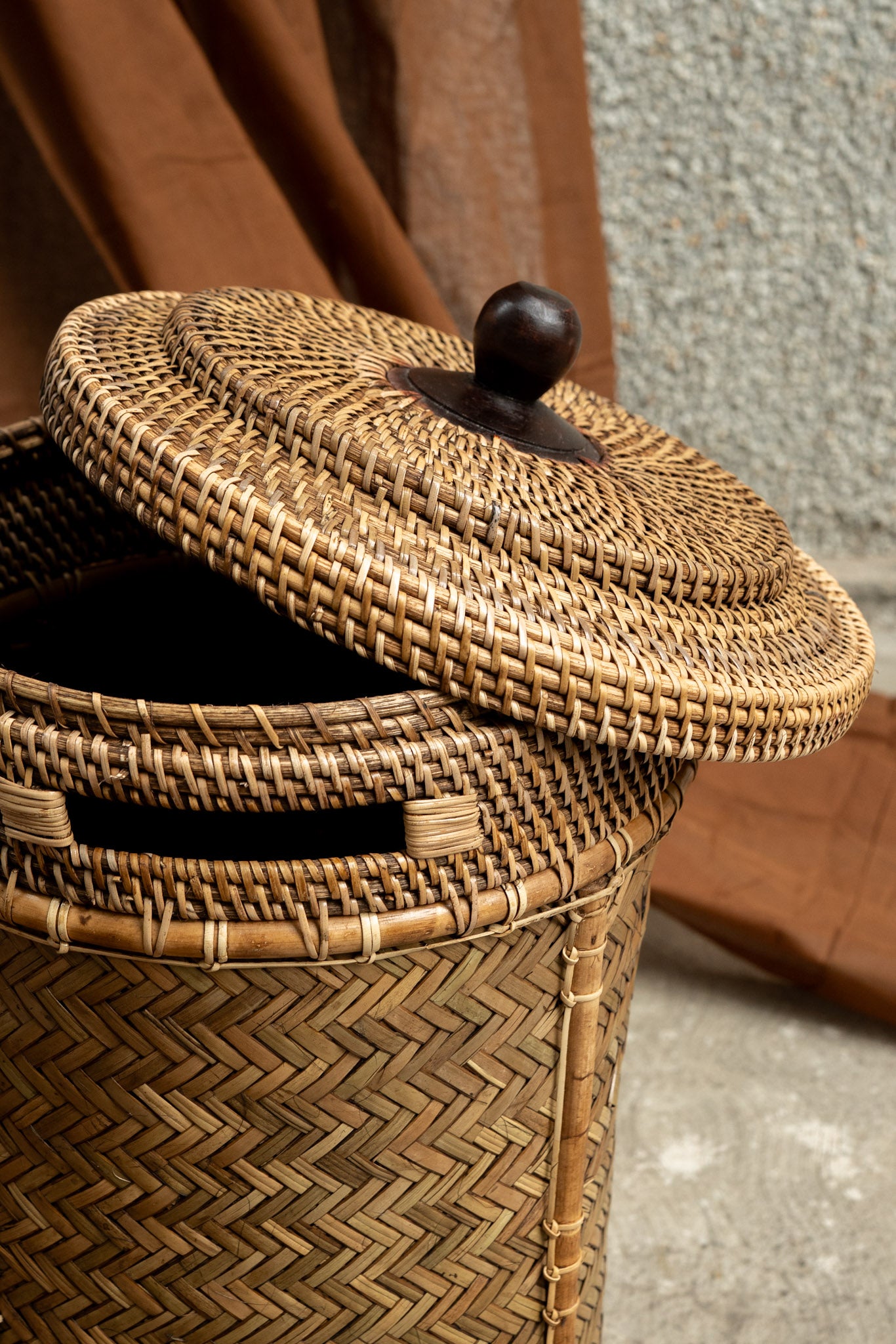 Midori Cane Long Basket with Lid