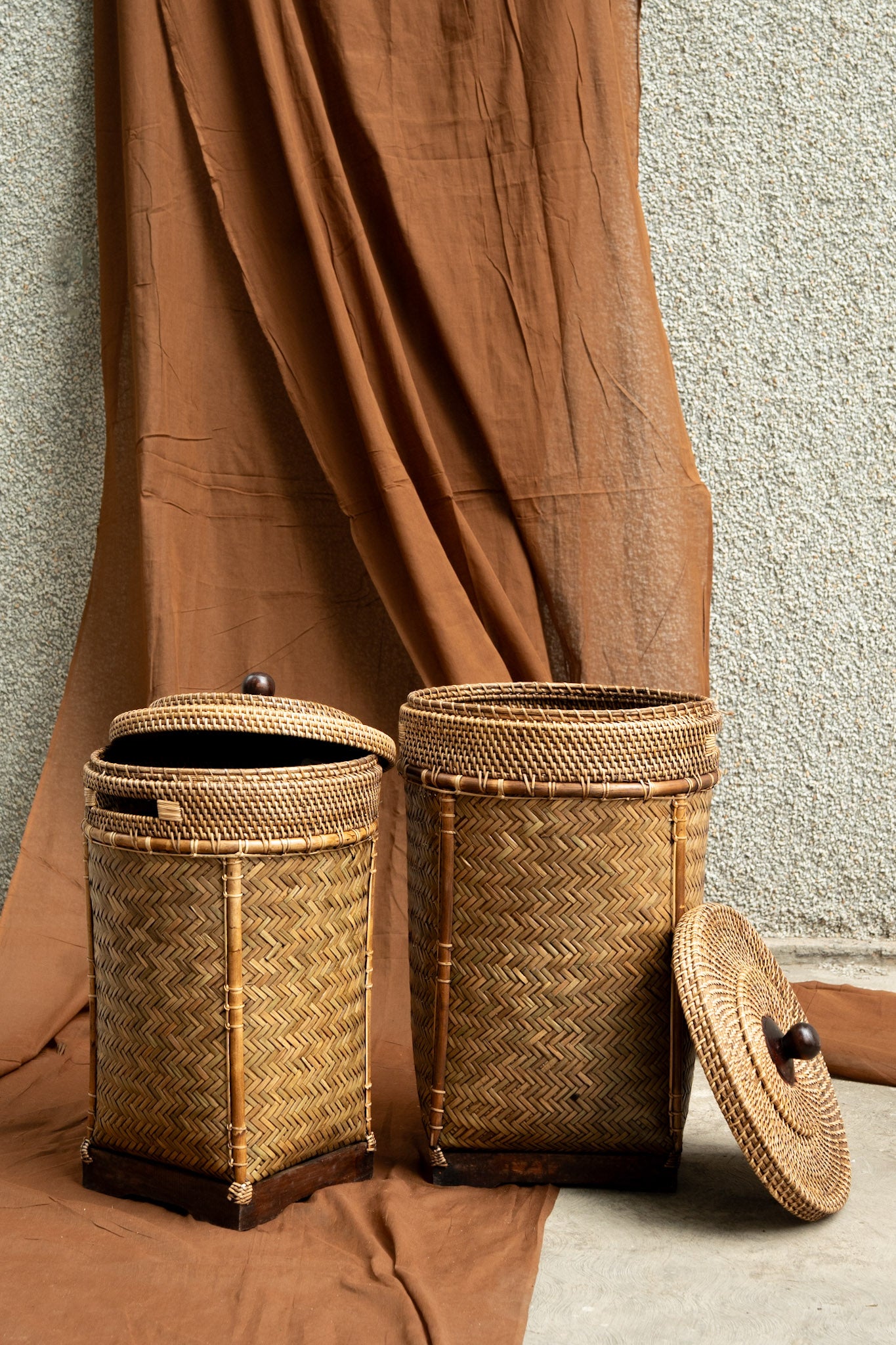 Midori Cane Long Basket with Lid