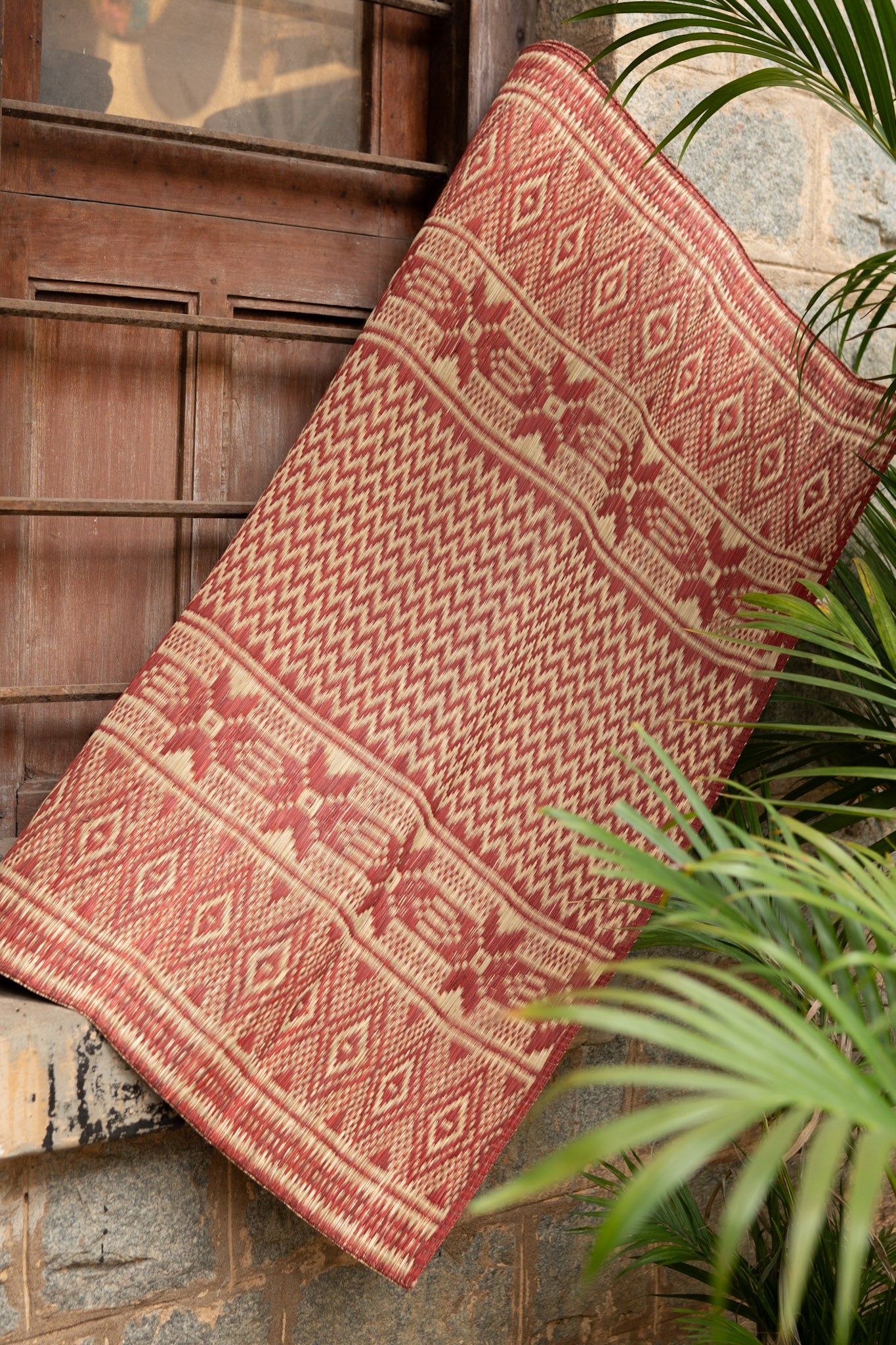 Damini Fine Floor Mat Red with Natural
