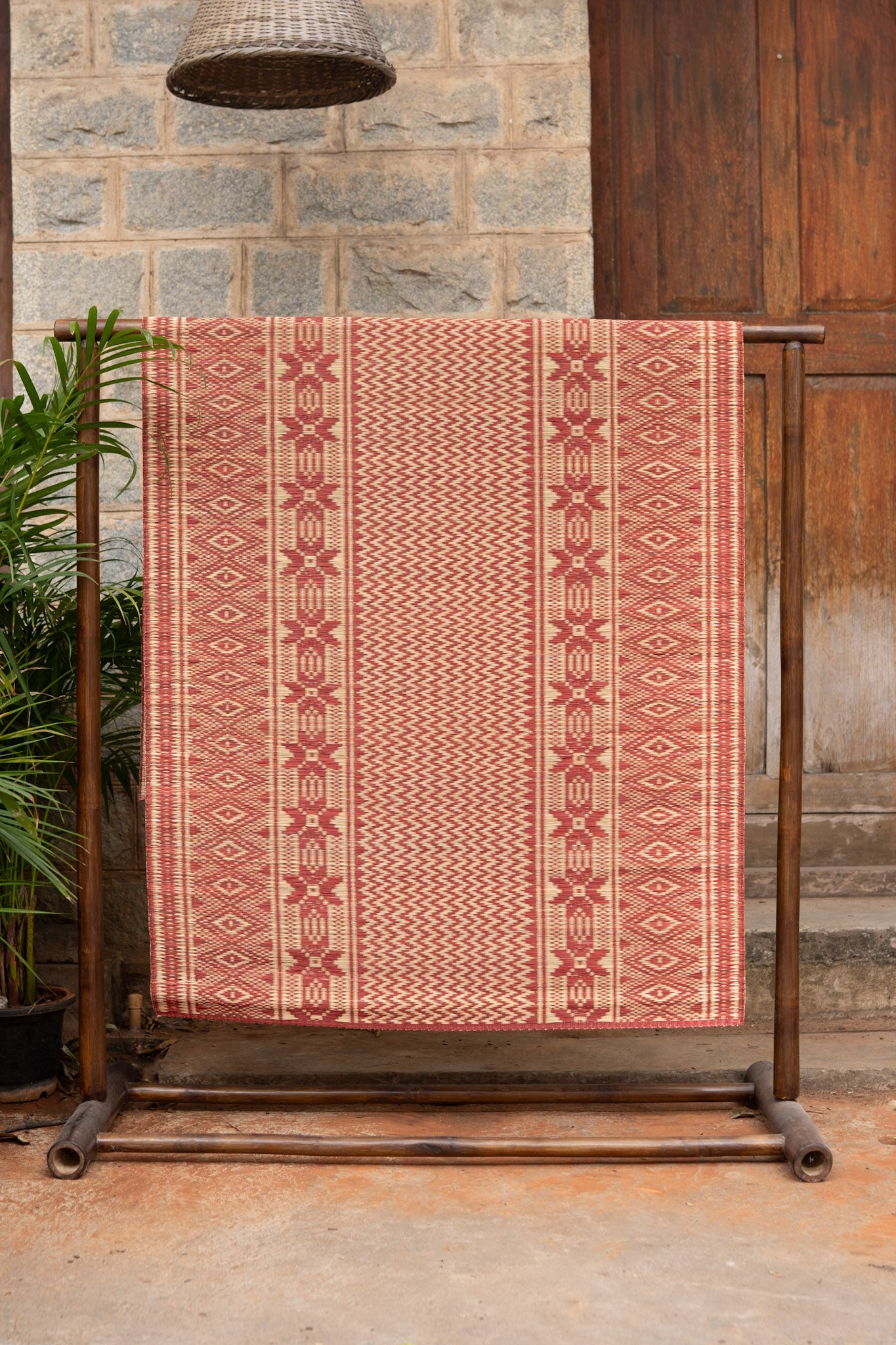 Damini Fine Floor Mat Red with Natural