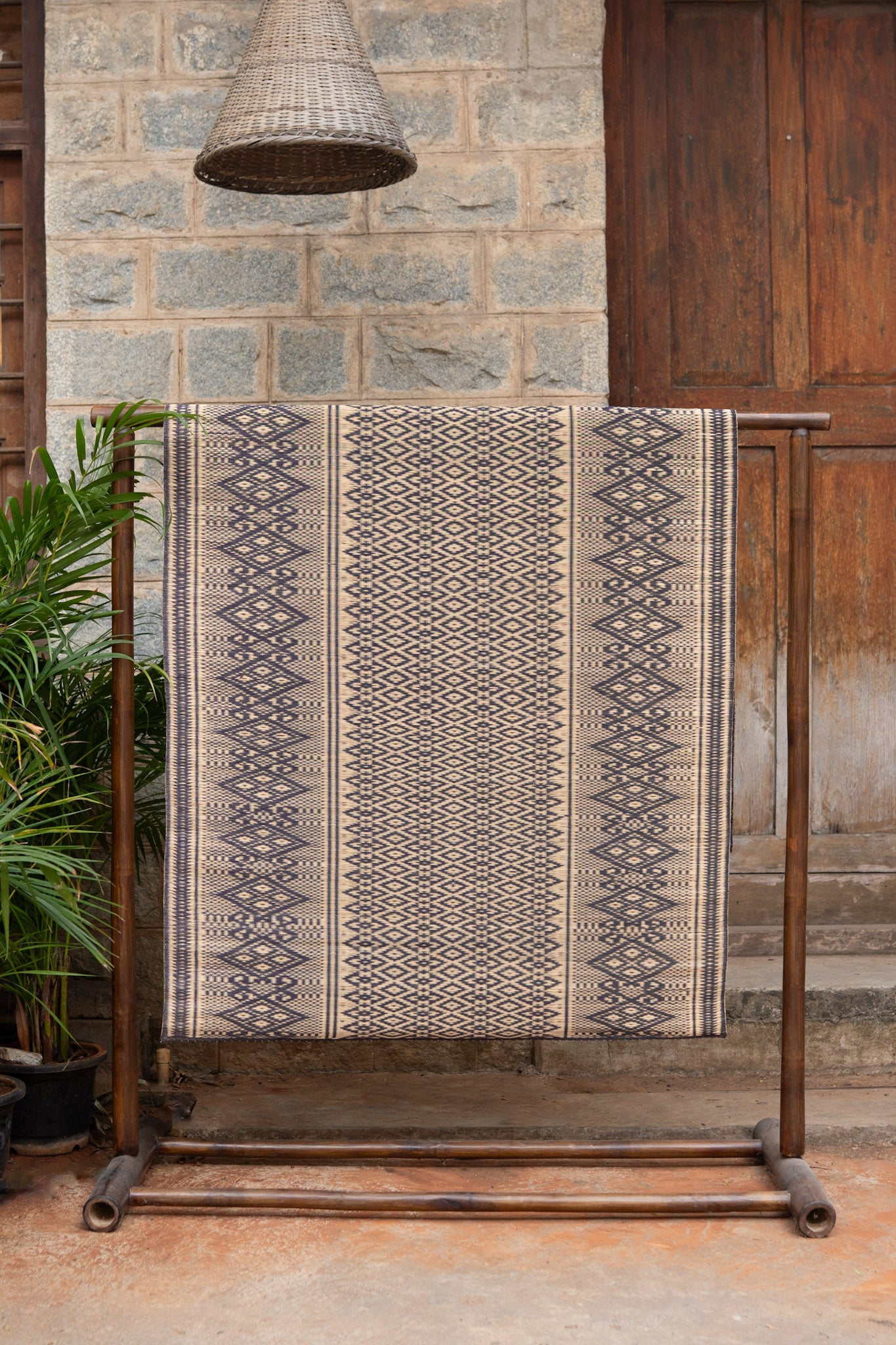 Damini Fine Floor Mat Ink Blue with Natural