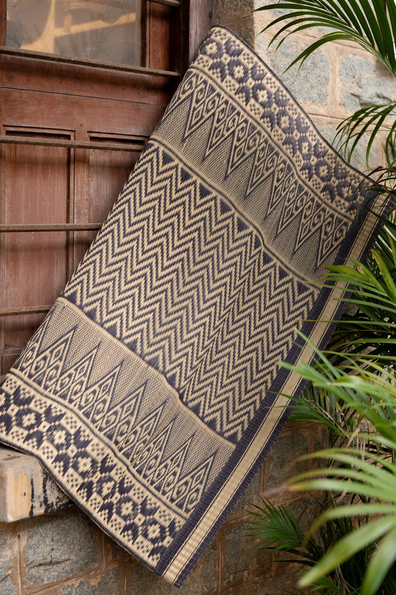 Damini Fine Floor Mat Ink Blue with Natural