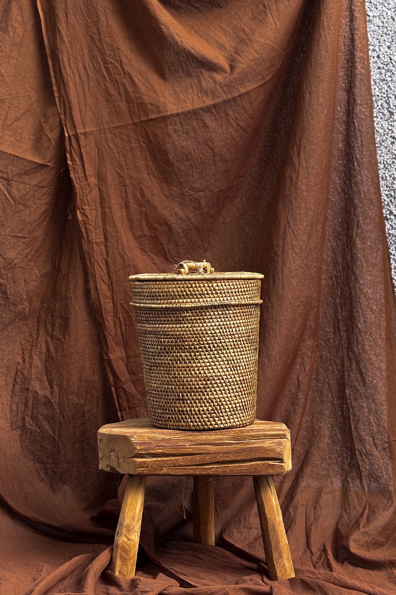 Midori Rattan Bin with Metal Liner- Walnut