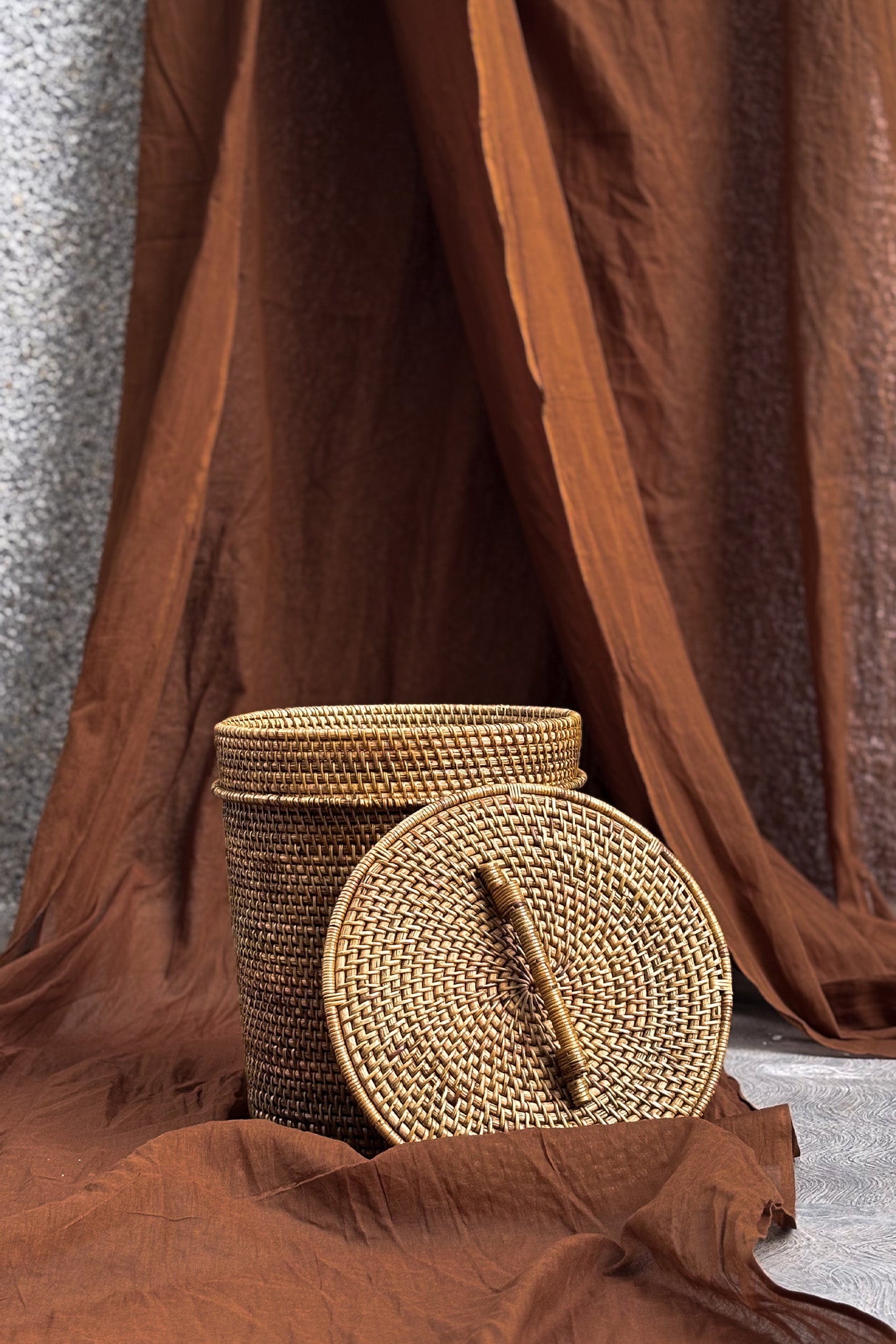 Midori Rattan Bin with Metal Liner- Walnut