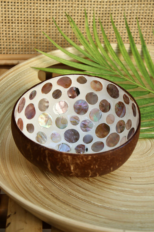 Coconut Bowl - Mother of Pearl - Peach Circles